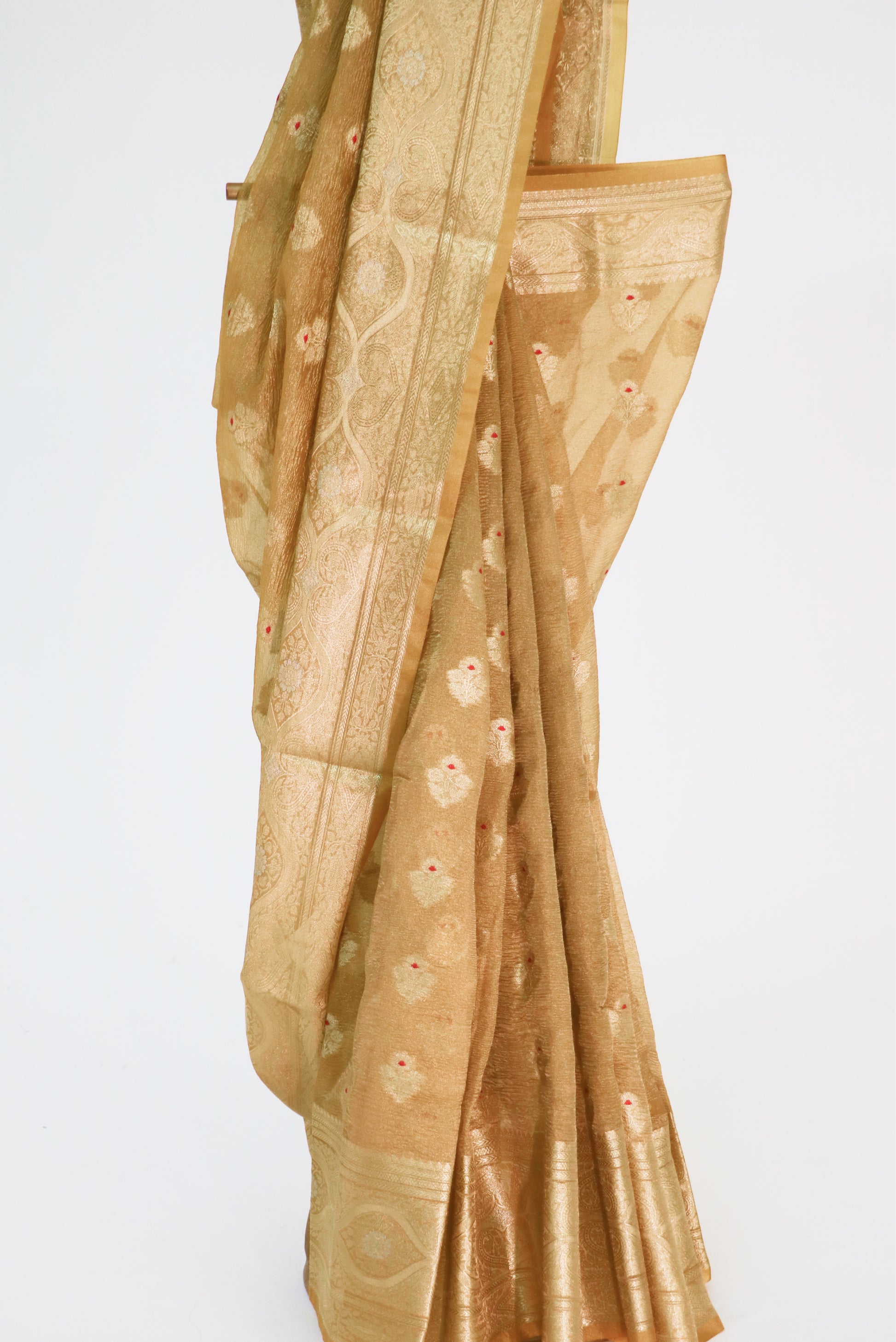 Mustard Crushed Tissue Buti Saree