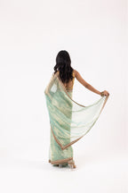 Sea Blue Silk Organza Tissue Saree