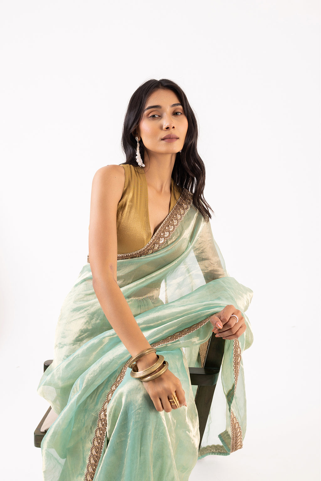 Sea Blue Silk Organza Tissue Saree