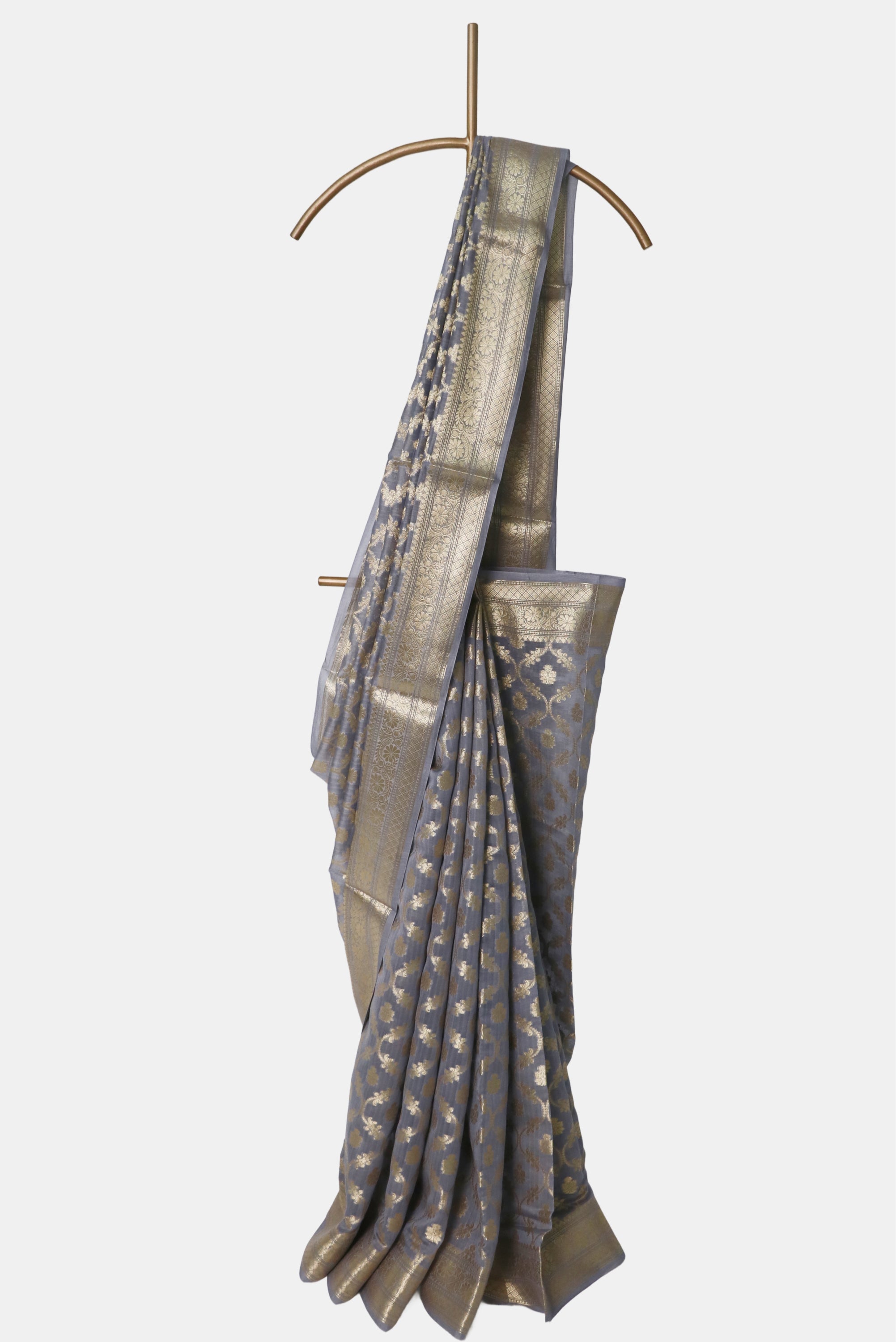 Steel Blue Cotton Silk Banarasi Saree