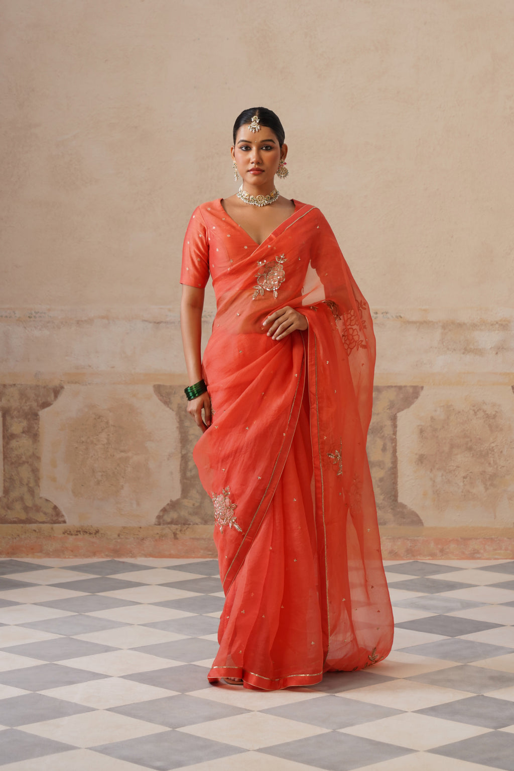 Gulbagh Coral Organza Saree