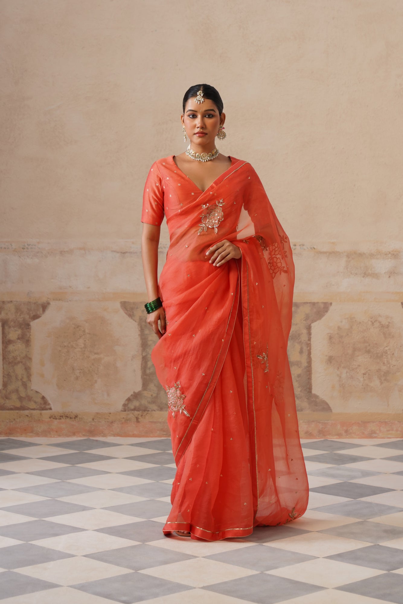 Gulbagh Coral Organza Saree