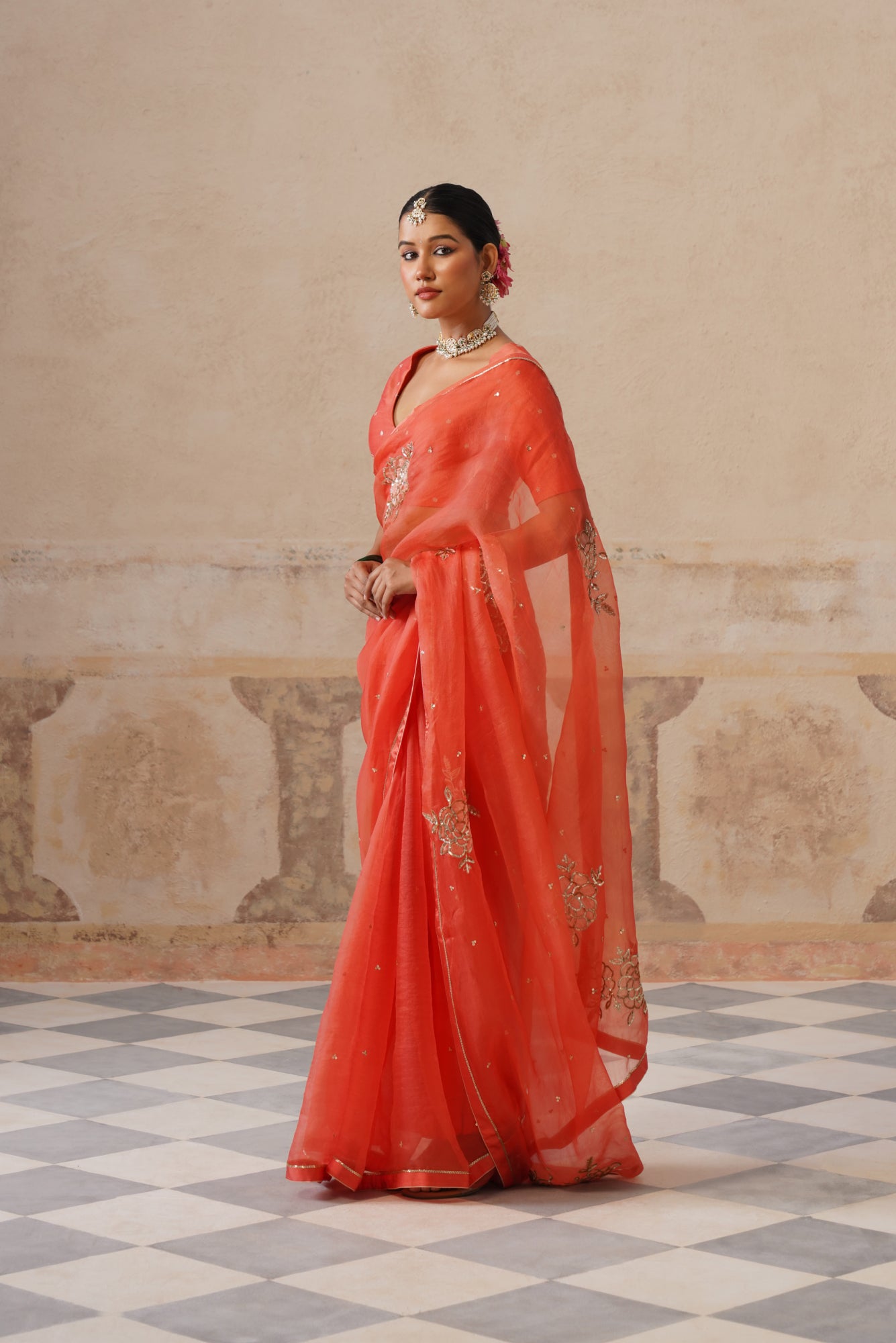 Gulbagh Coral Organza Saree