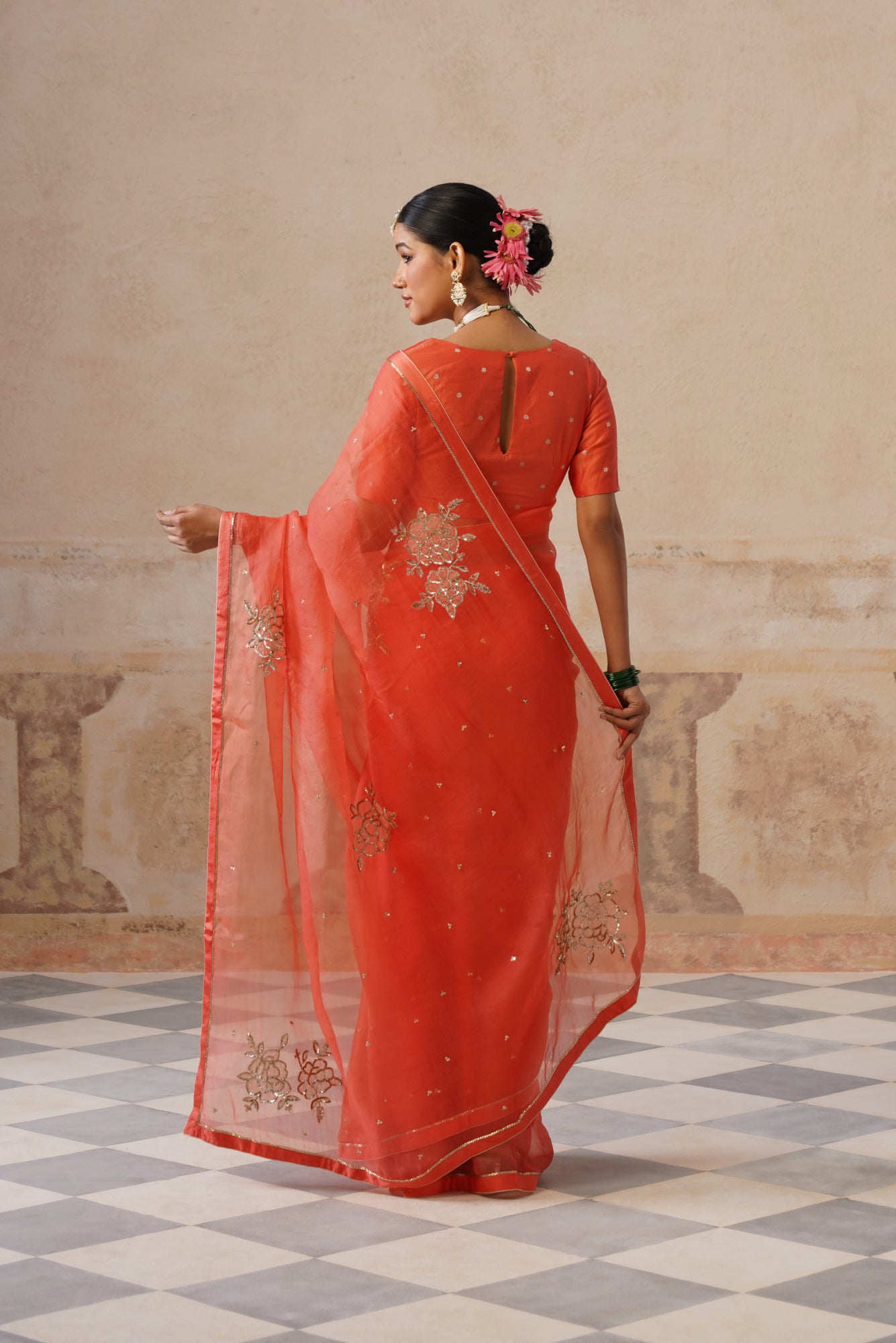 Gulbagh Coral Organza Saree