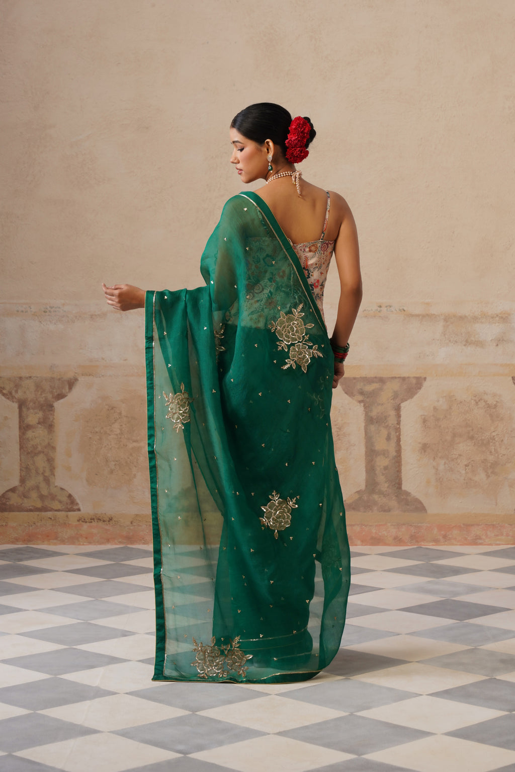 Gulbagh Emerald Green Organza Saree