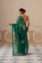 Gulbagh Emerald Green Organza Saree