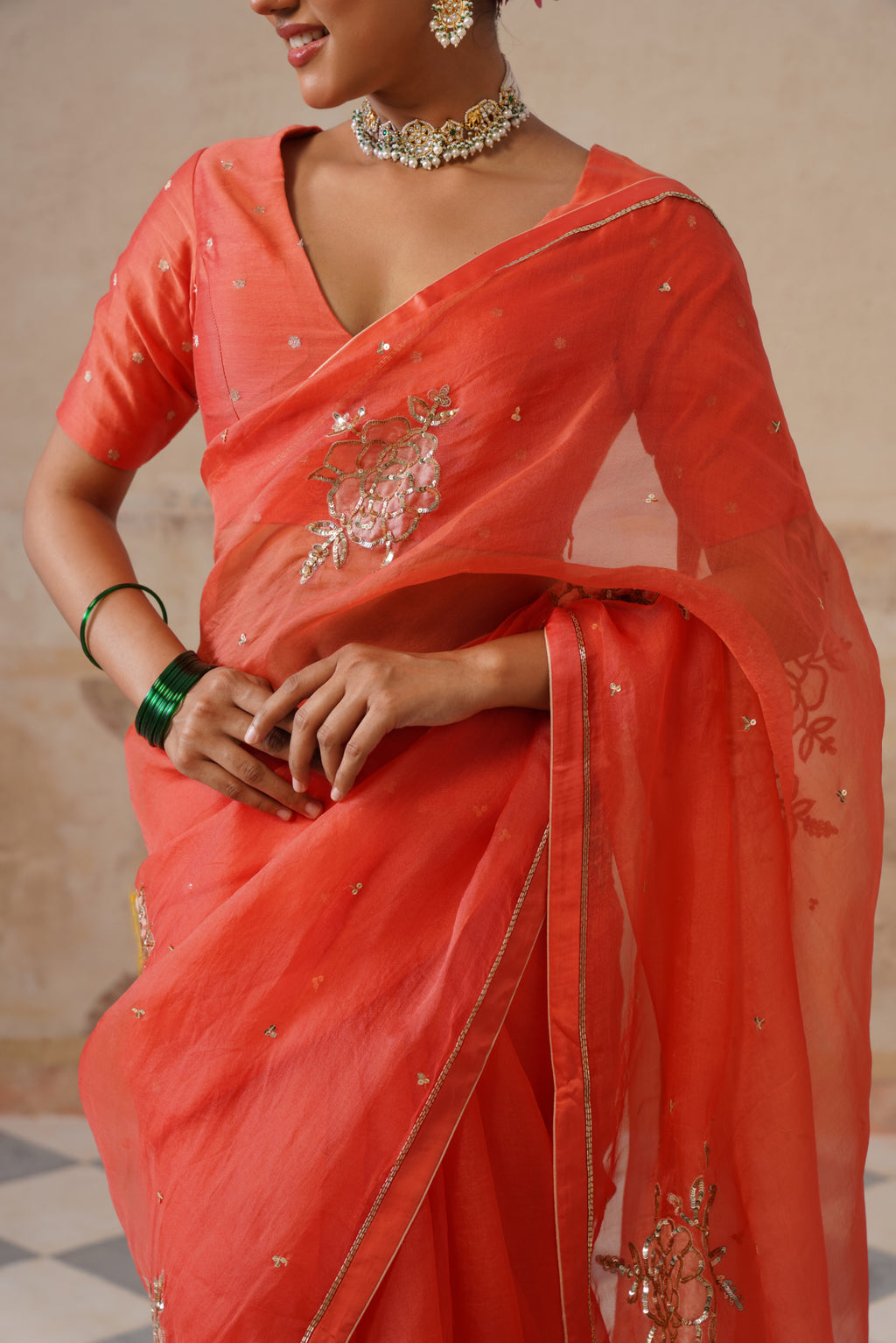 Gulbagh Coral Organza Saree