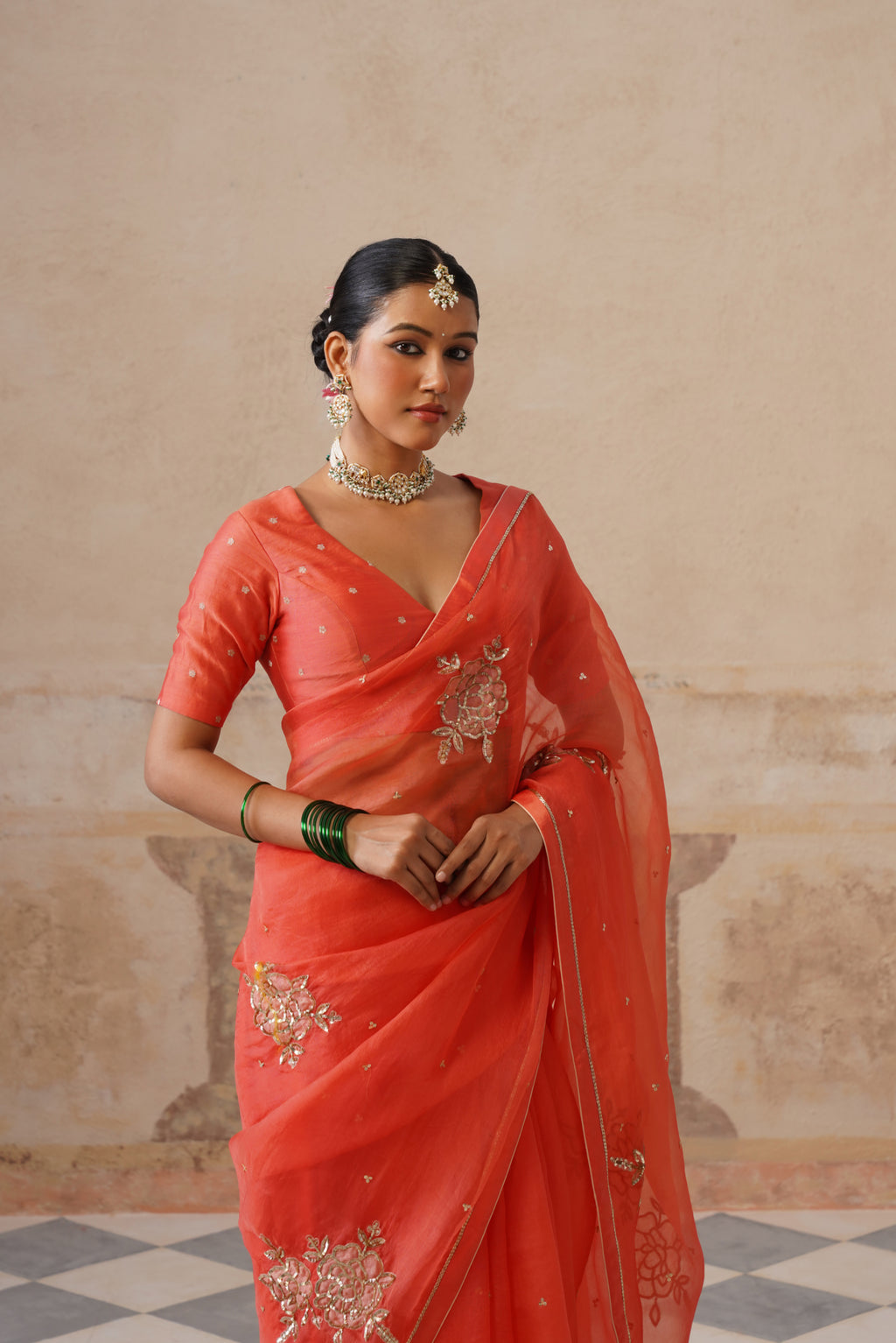 Gulbagh Coral Organza Saree