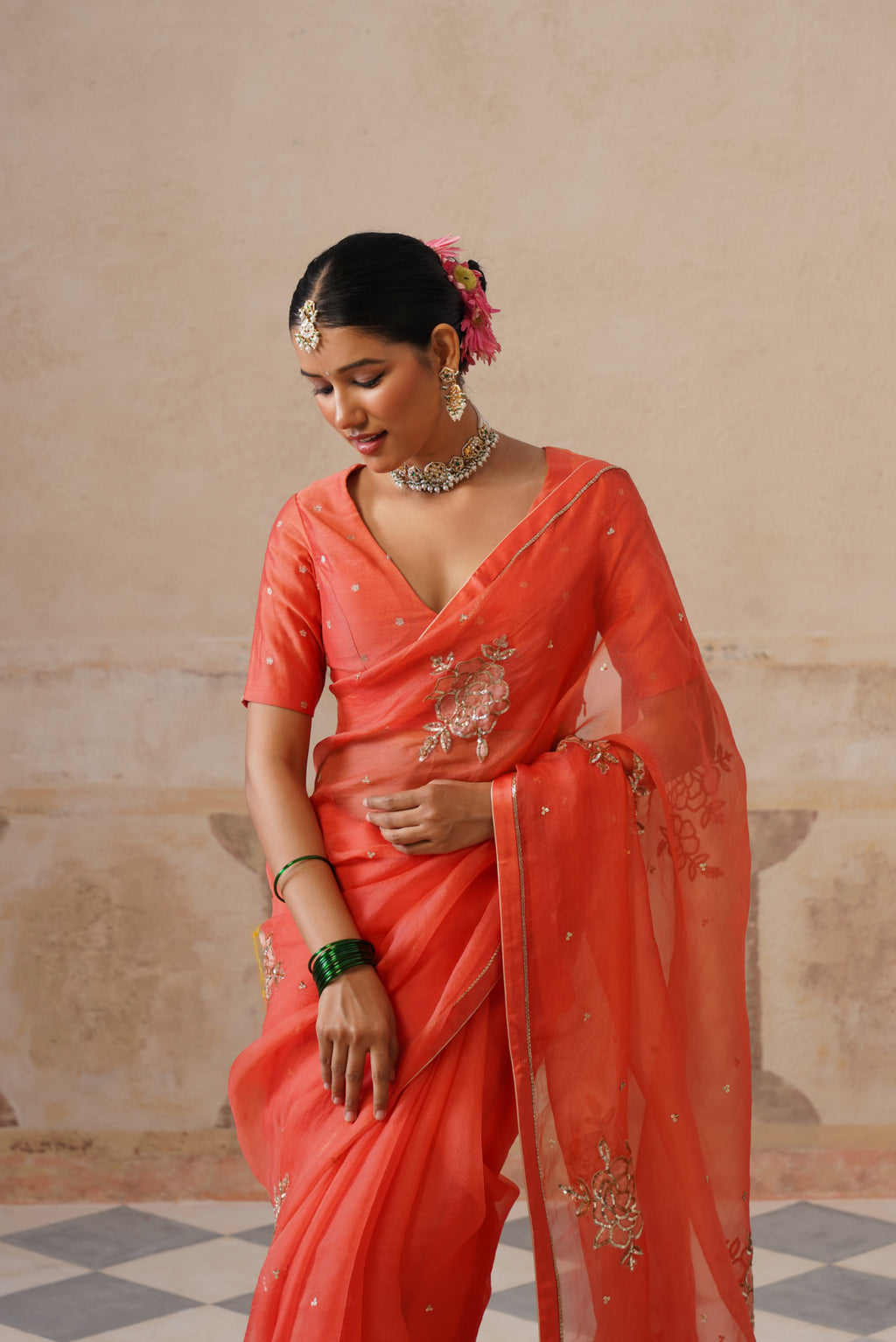 Gulbagh Coral Organza Saree