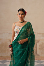 Gulbagh Emerald Green Organza Saree