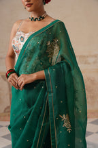 Gulbagh Emerald Green Organza Saree