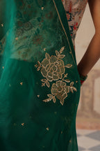 Gulbagh Emerald Green Organza Saree