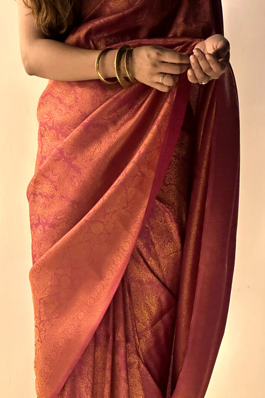 Raw Silk Pink Zari Saree