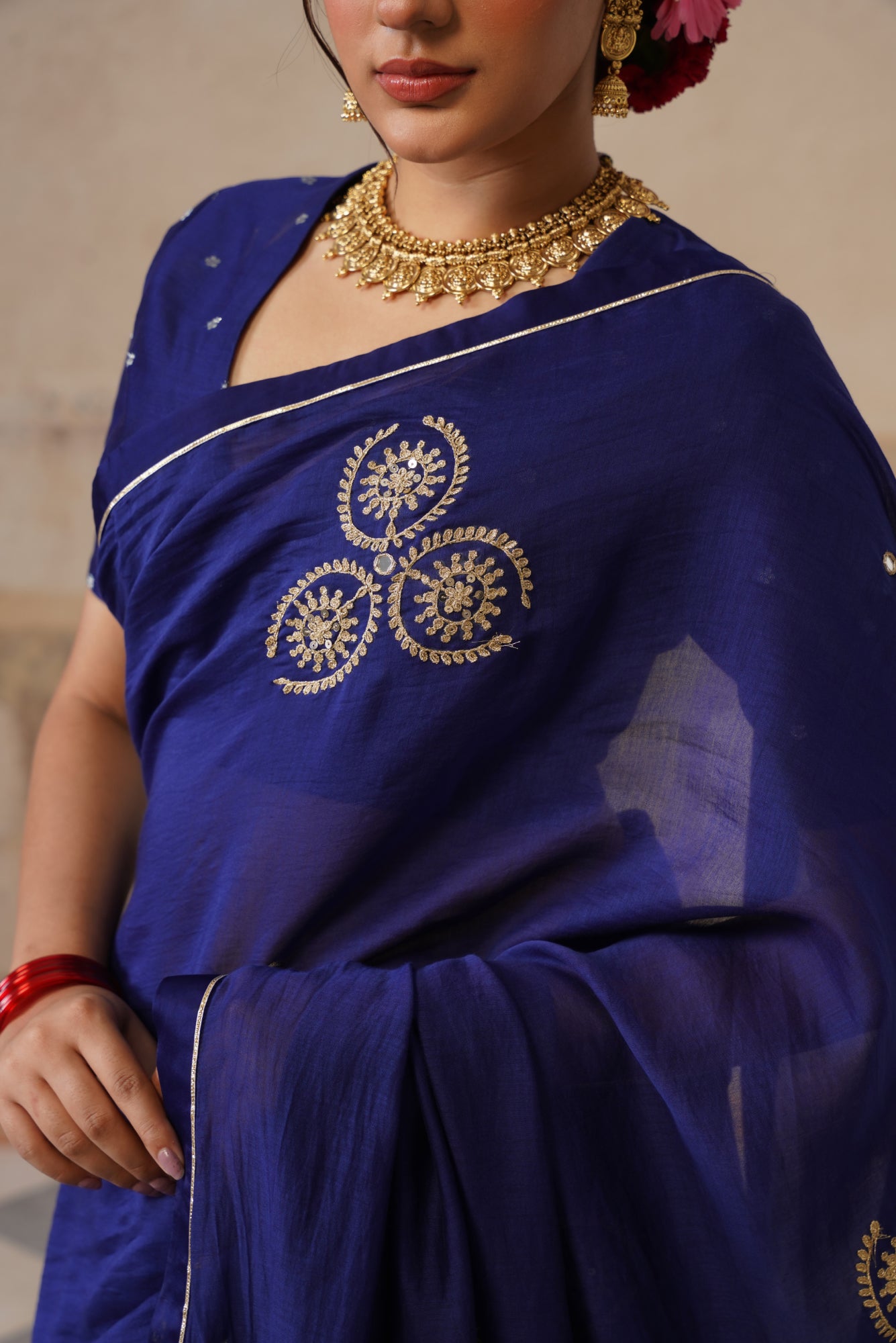 Lailah Cotton Silk Ink Blue Saree
