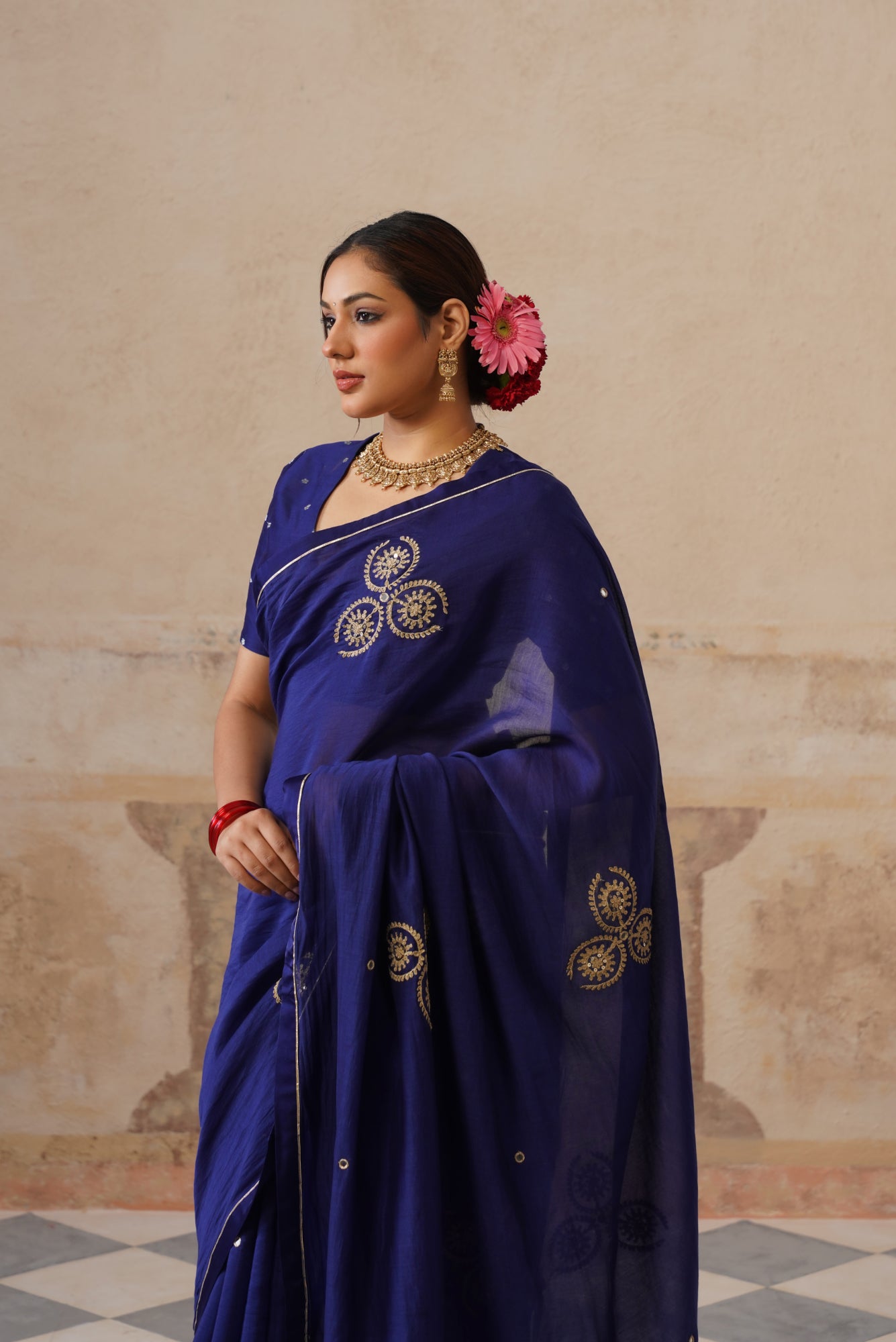 Lailah Cotton Silk Ink Blue Saree