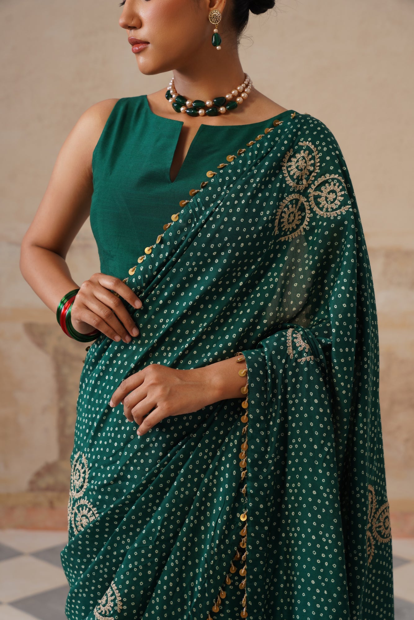 Maira Printed Emerald Green Saree