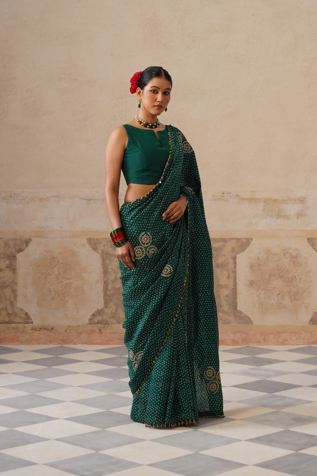 Maira Printed Emerald Green Saree