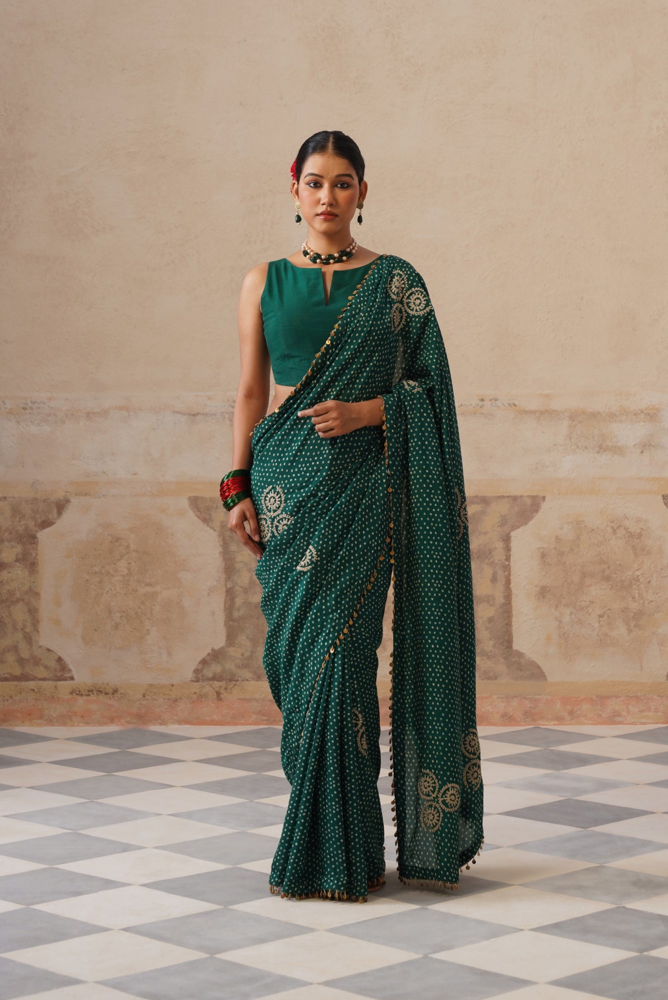 Maira Printed Emerald Green Saree