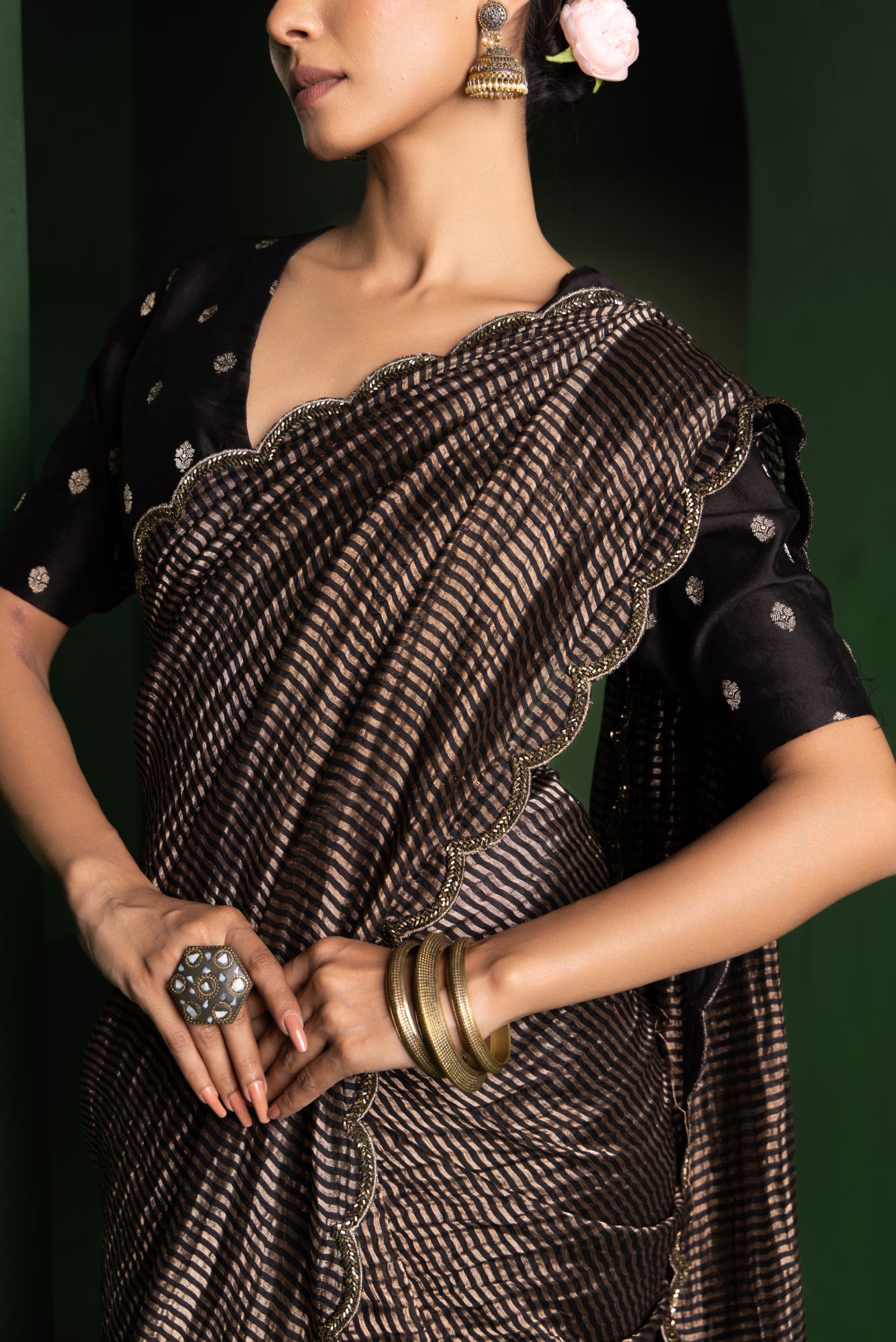 Midnight Glam Pure Zari Stripes Saree