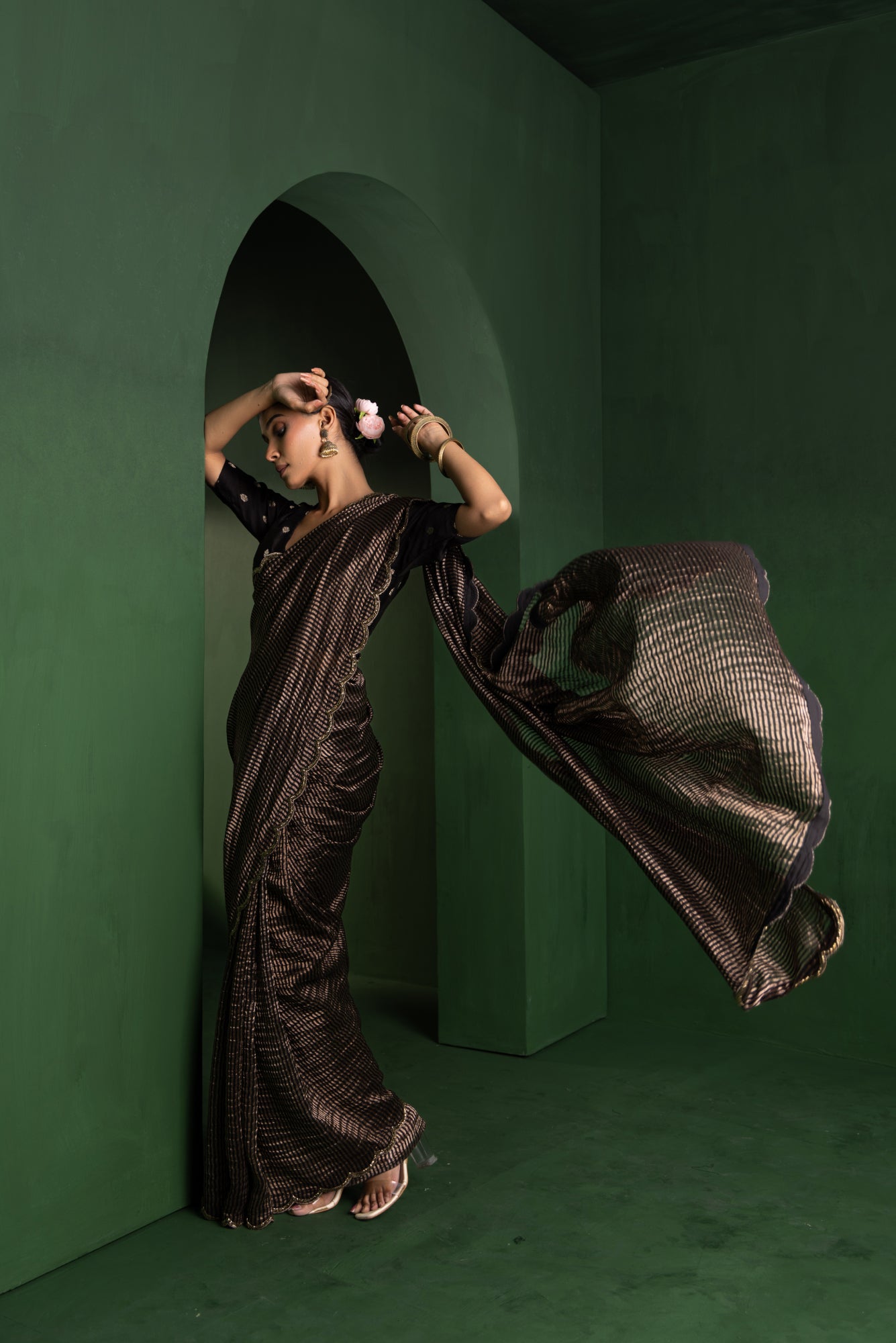Midnight Glam Pure Zari Stripes Saree