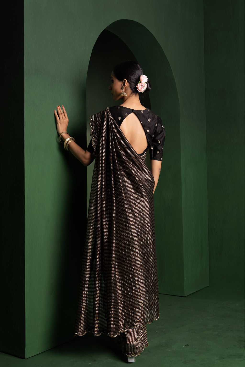 Midnight Glam Pure Zari Stripes Saree