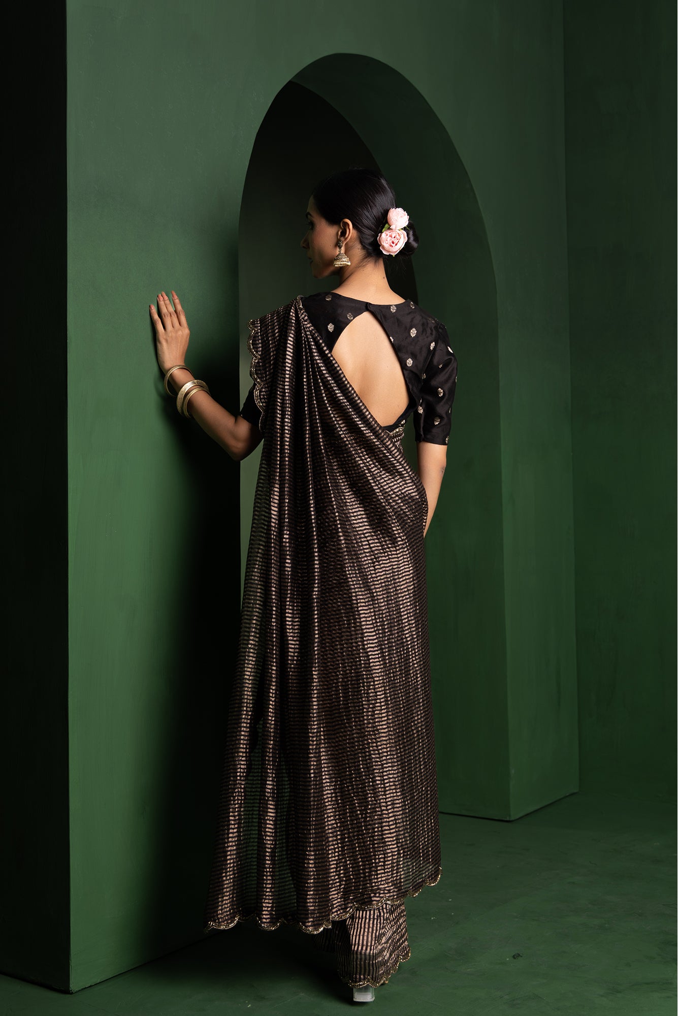 Midnight Glam Pure Zari Stripes Saree