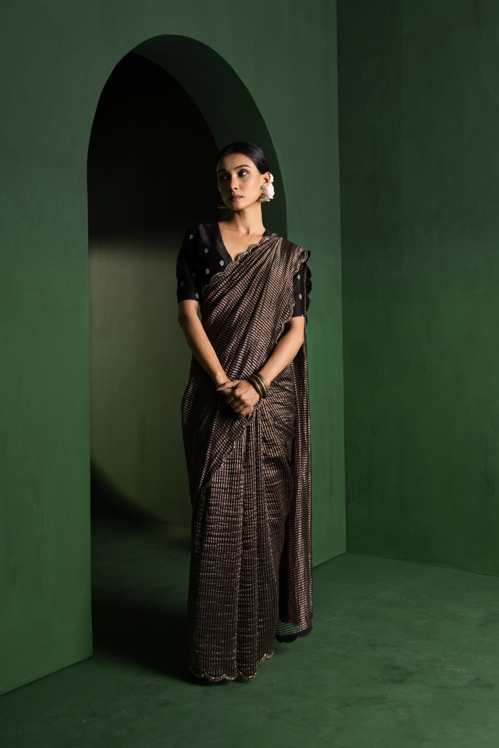 Midnight Glam Pure Zari Stripes Saree
