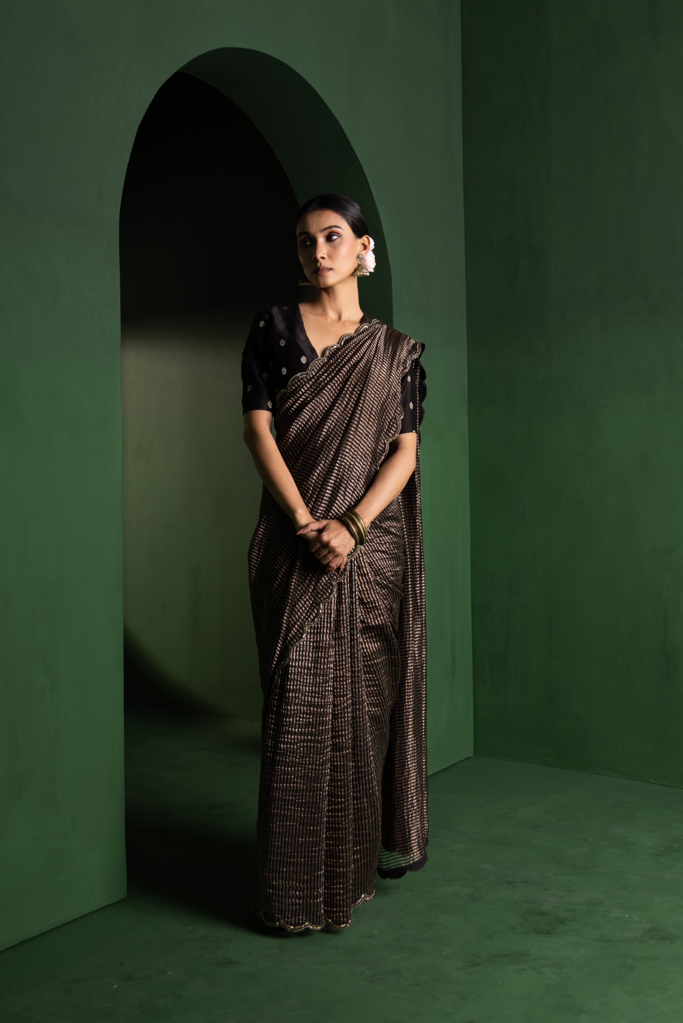Midnight Glam Pure Zari Stripes Saree