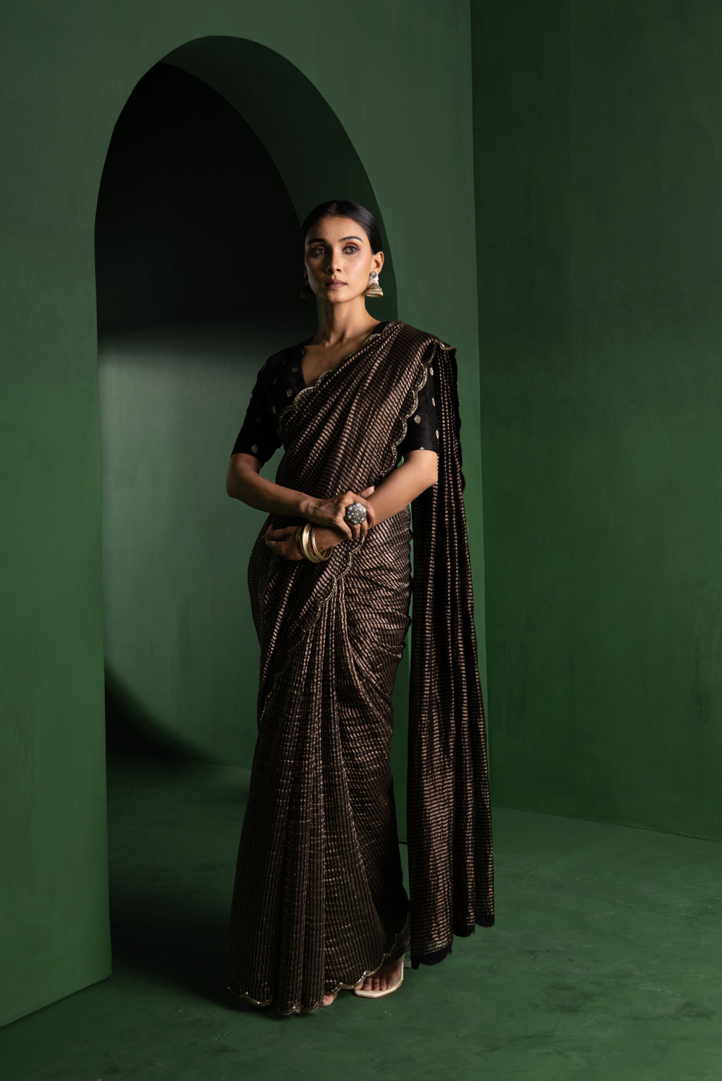 Midnight Glam Pure Zari Stripes Saree