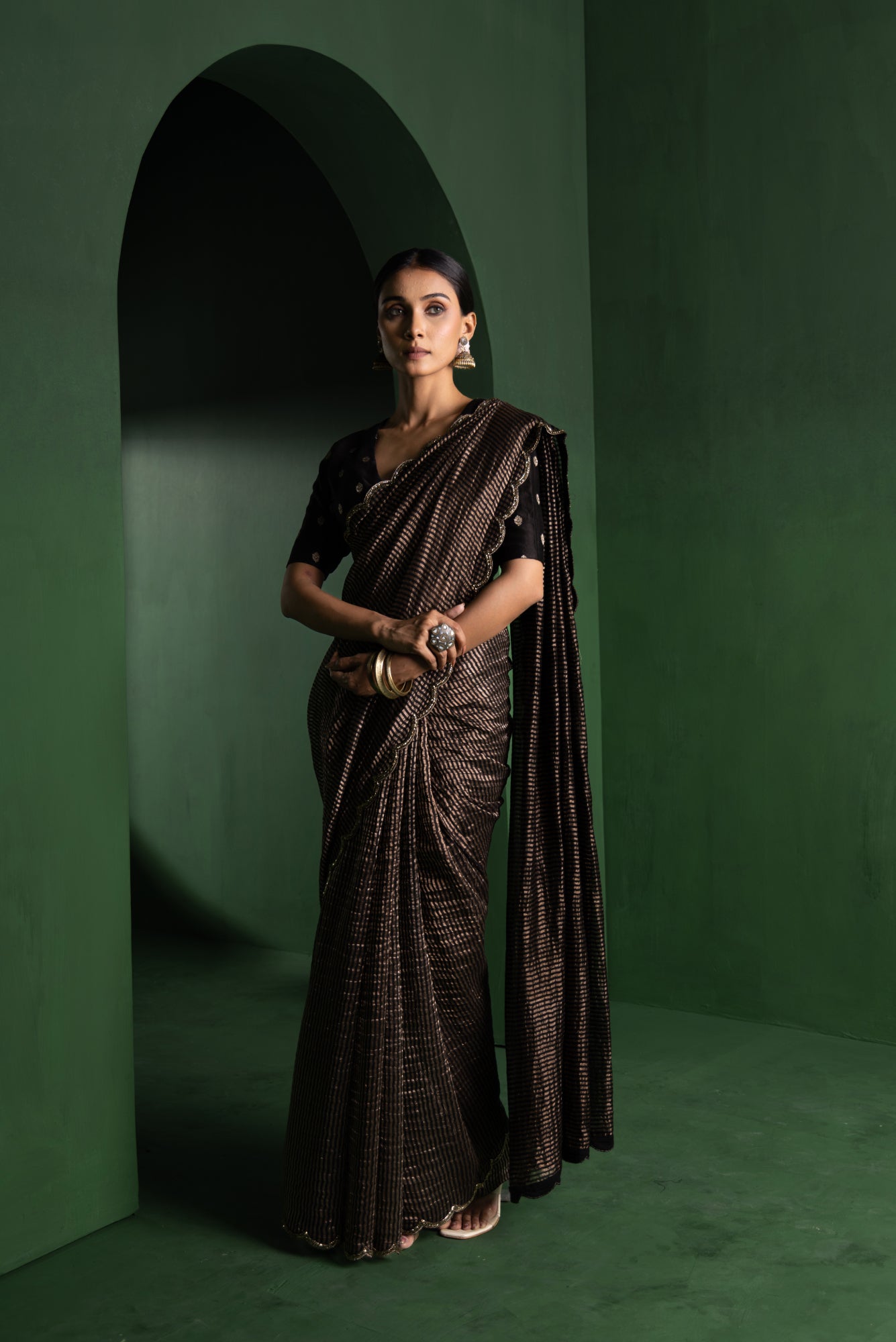 Midnight Glam Pure Zari Stripes Saree