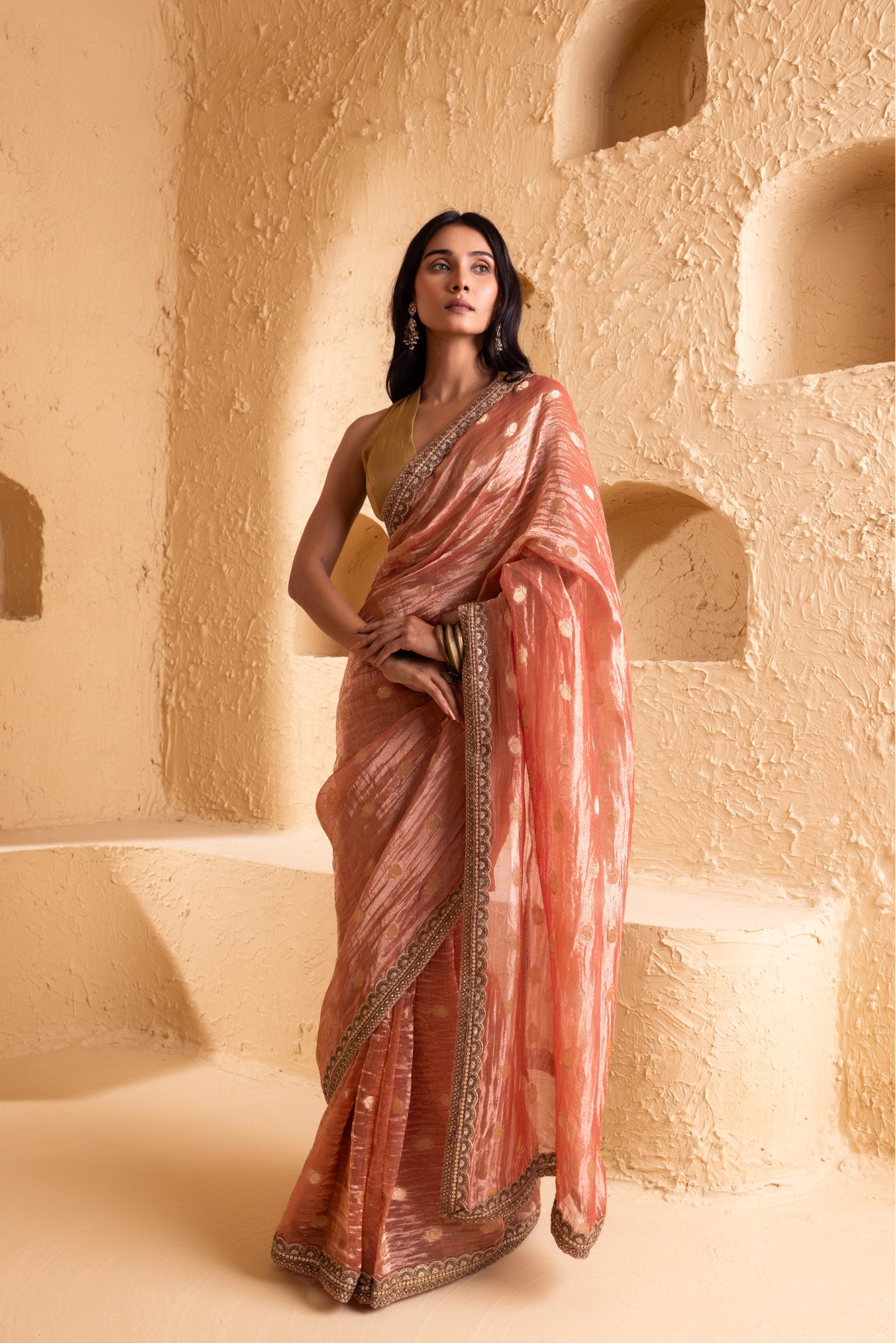 Blush Pink Pure Silk Jacquard Tissue Saree