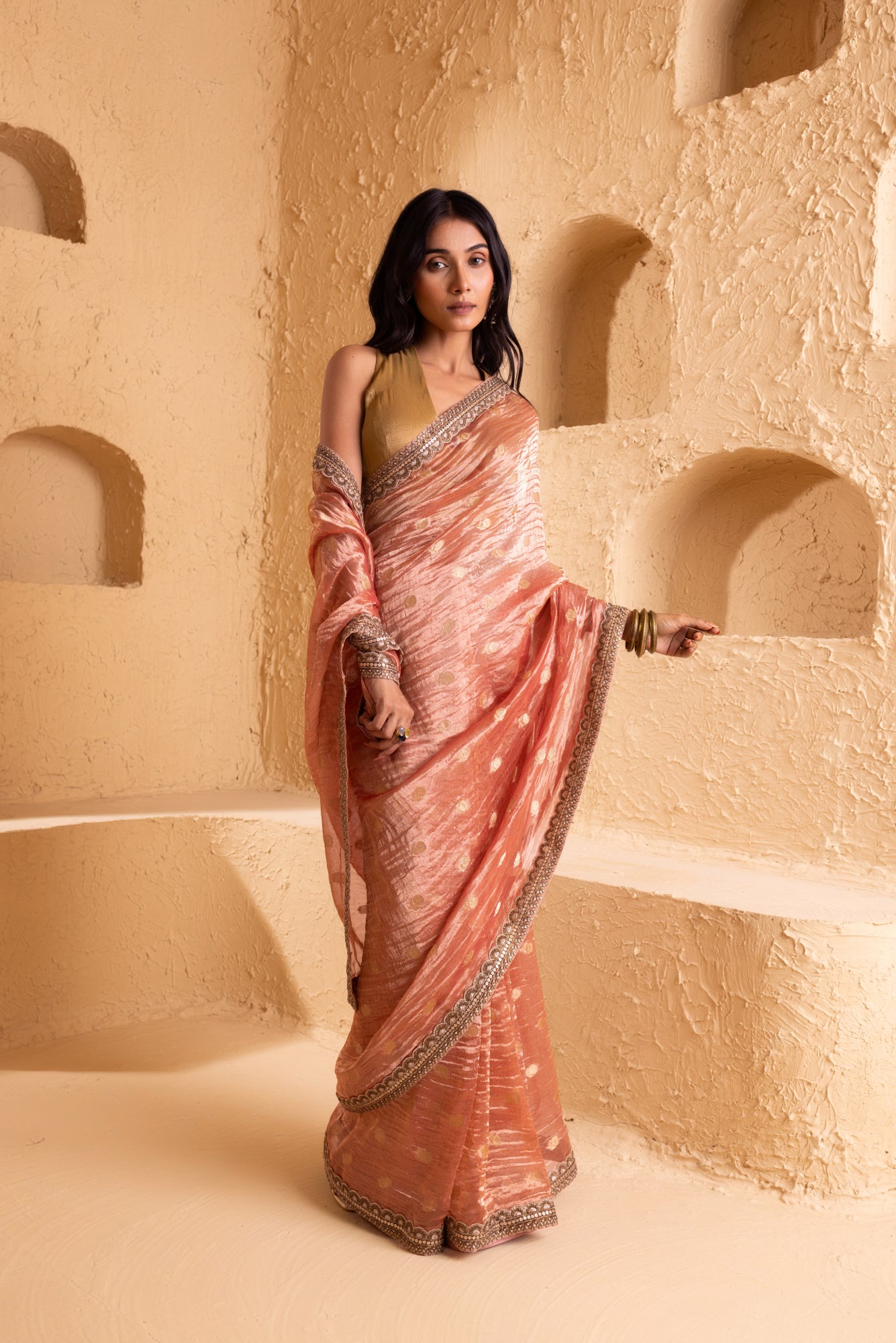 Blush Pink Pure Silk Jacquard Tissue Saree