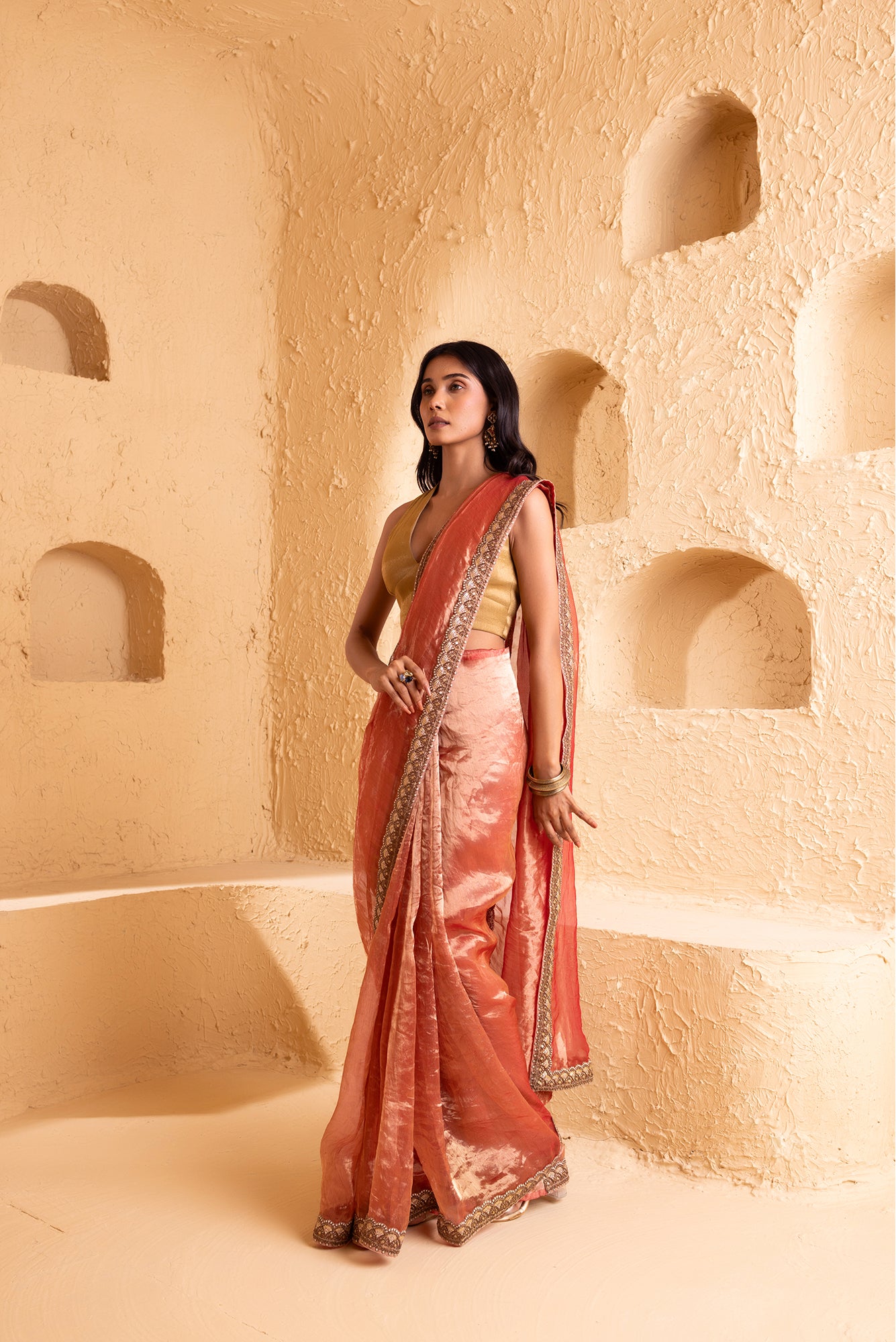 Pink Mist Pure Silk Organza Tissue Saree