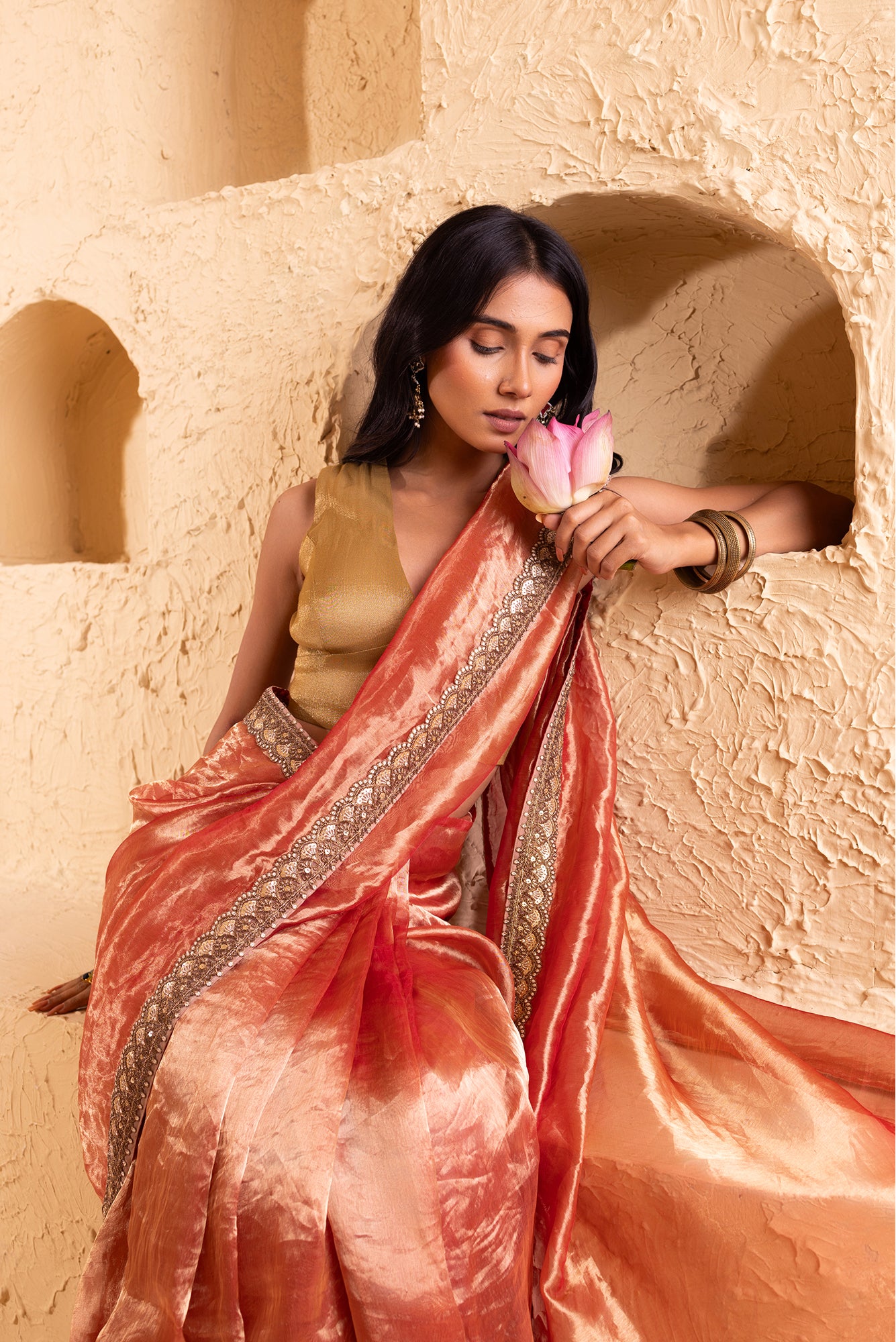 Pink Mist Pure Silk Organza Tissue Saree