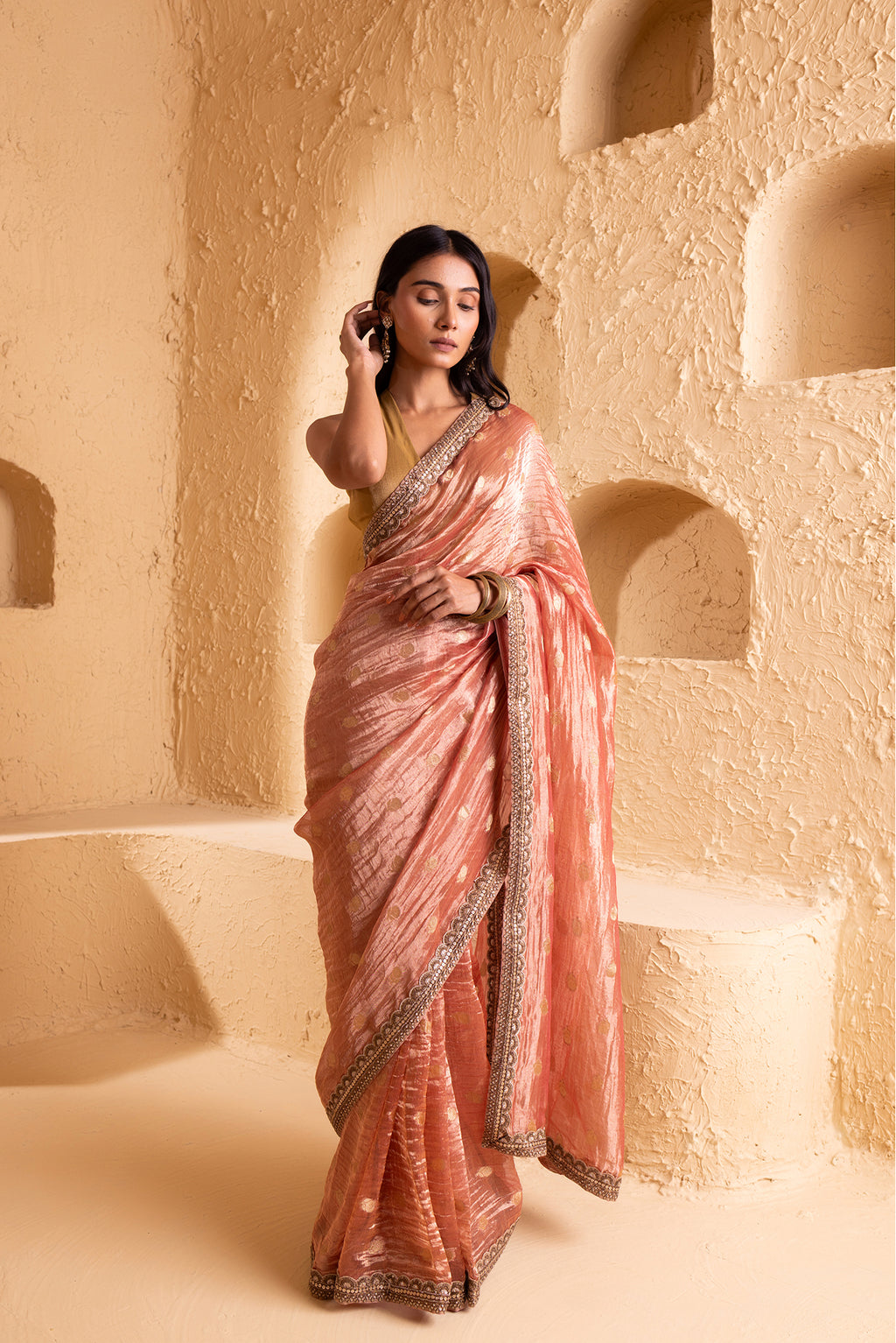 Blush Pink Pure Silk Jacquard Tissue Saree