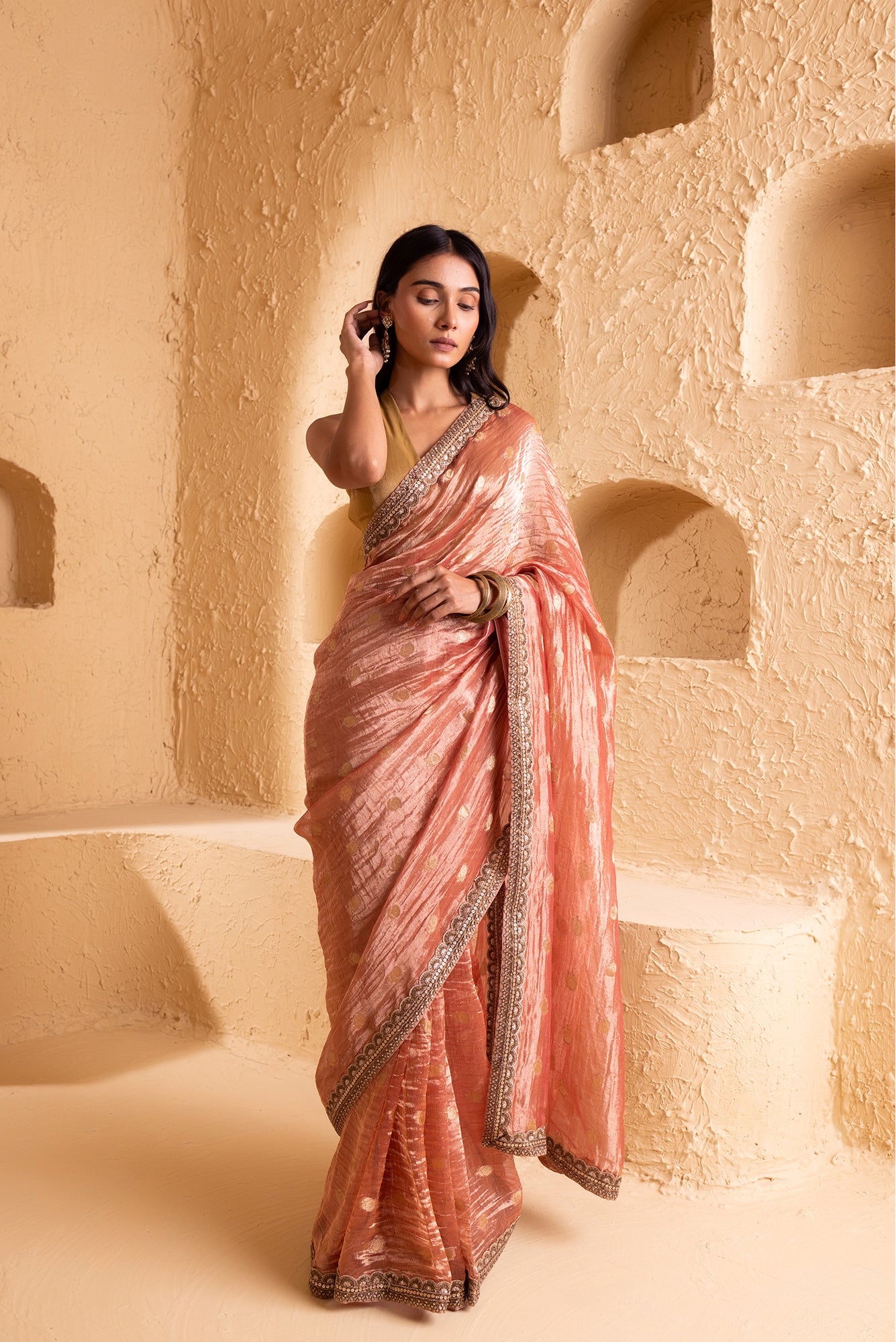 Blush Pink Pure Silk Jacquard Tissue Saree