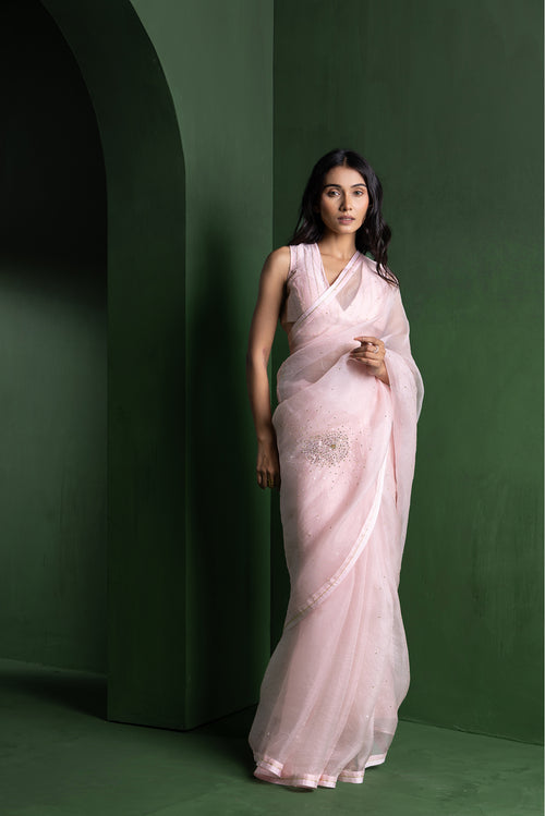 Baby Pink Peony Organza Saree