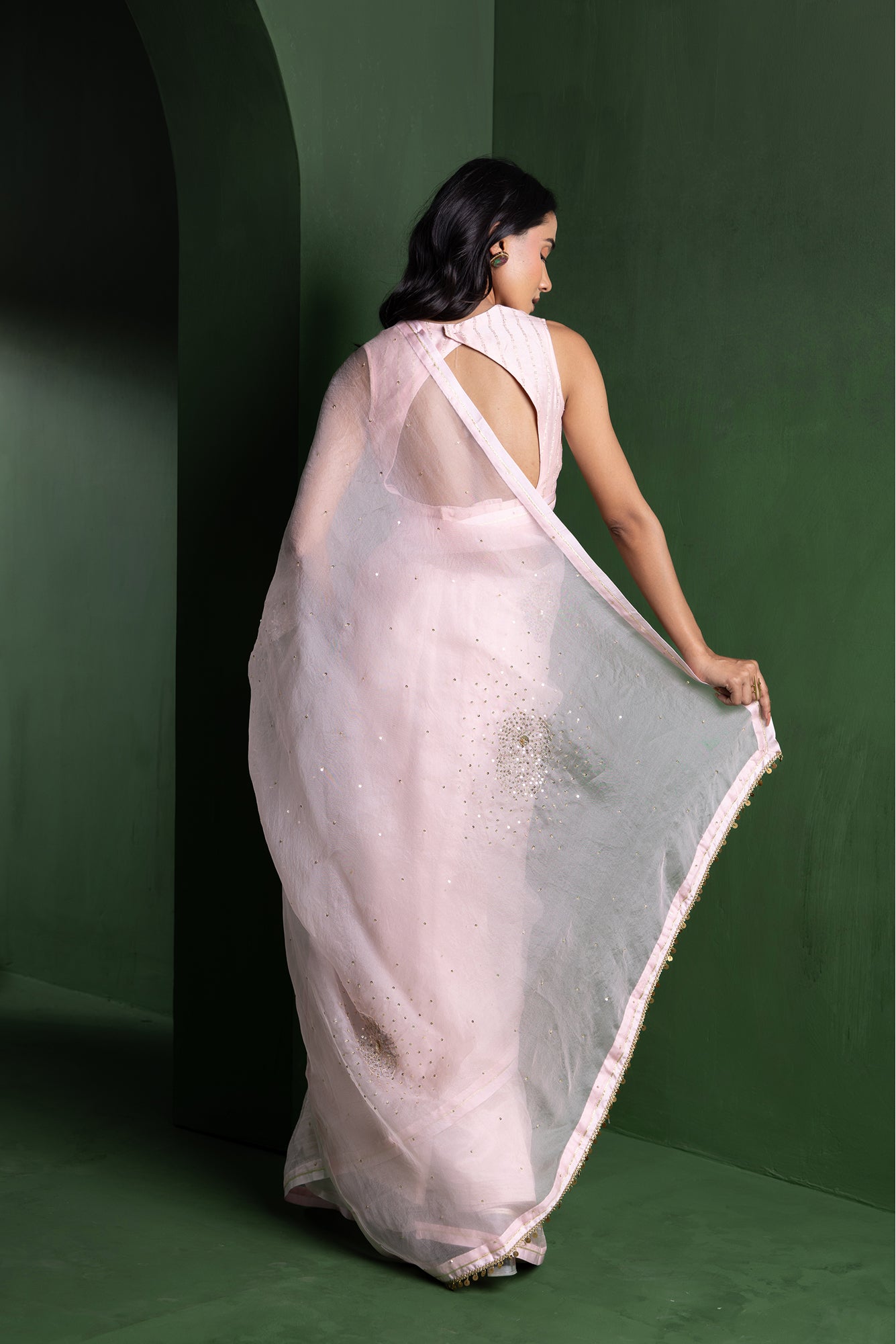 Baby Pink Peony Organza Saree