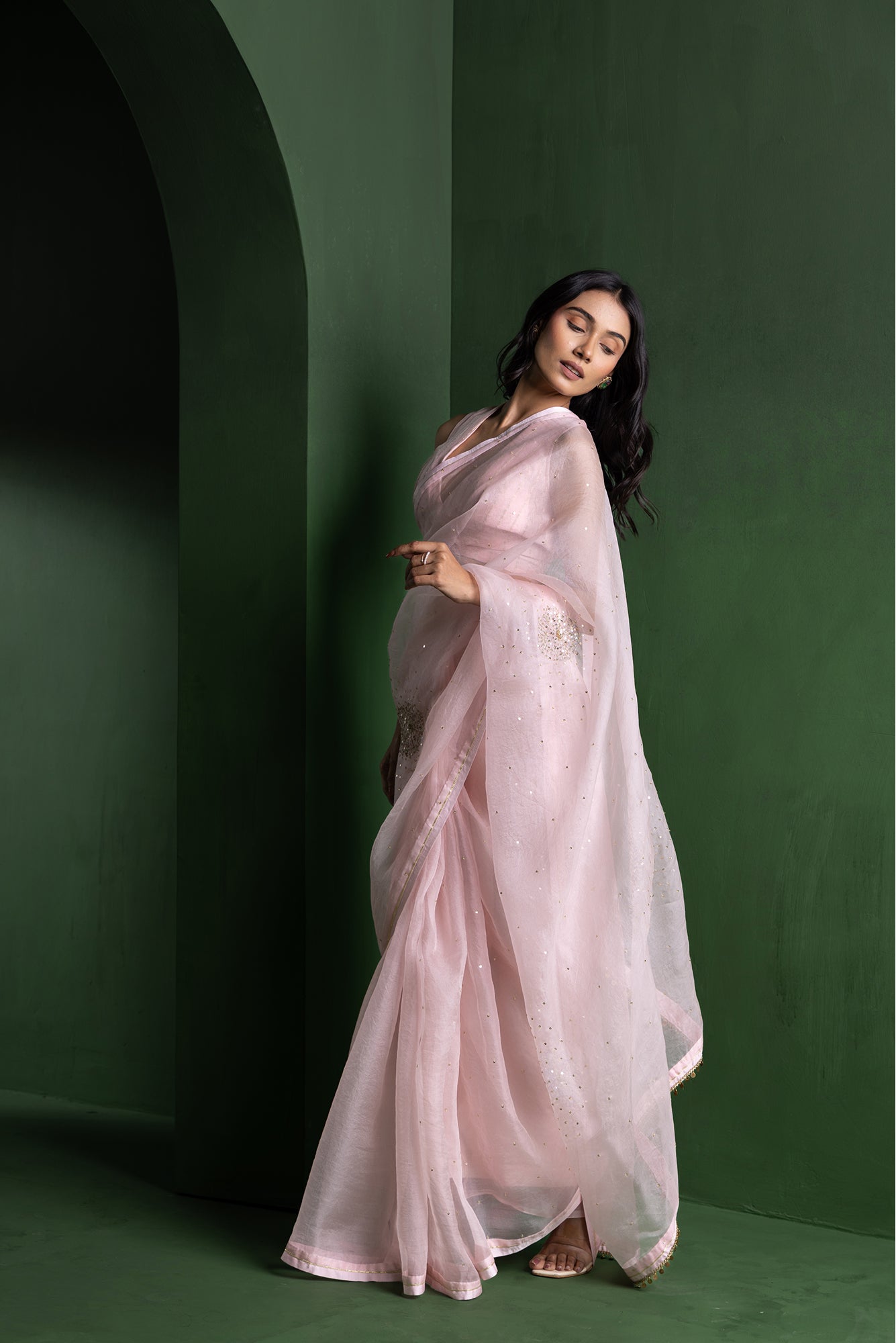 Baby Pink Peony Organza Saree