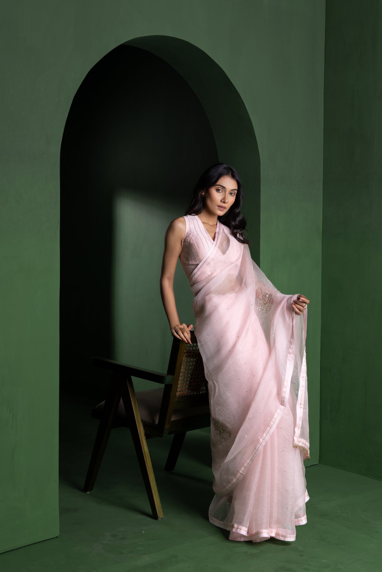 Baby Pink Peony Organza Saree