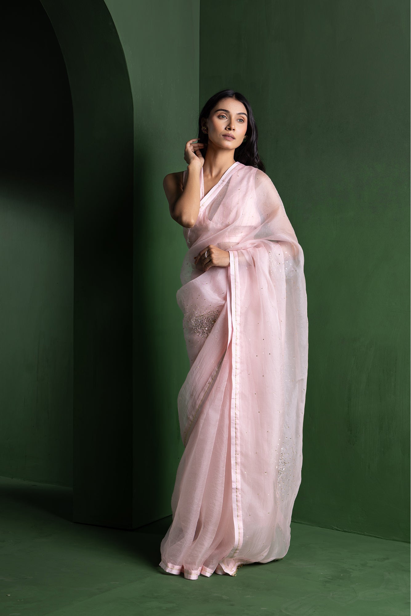 Baby Pink Peony Organza Saree