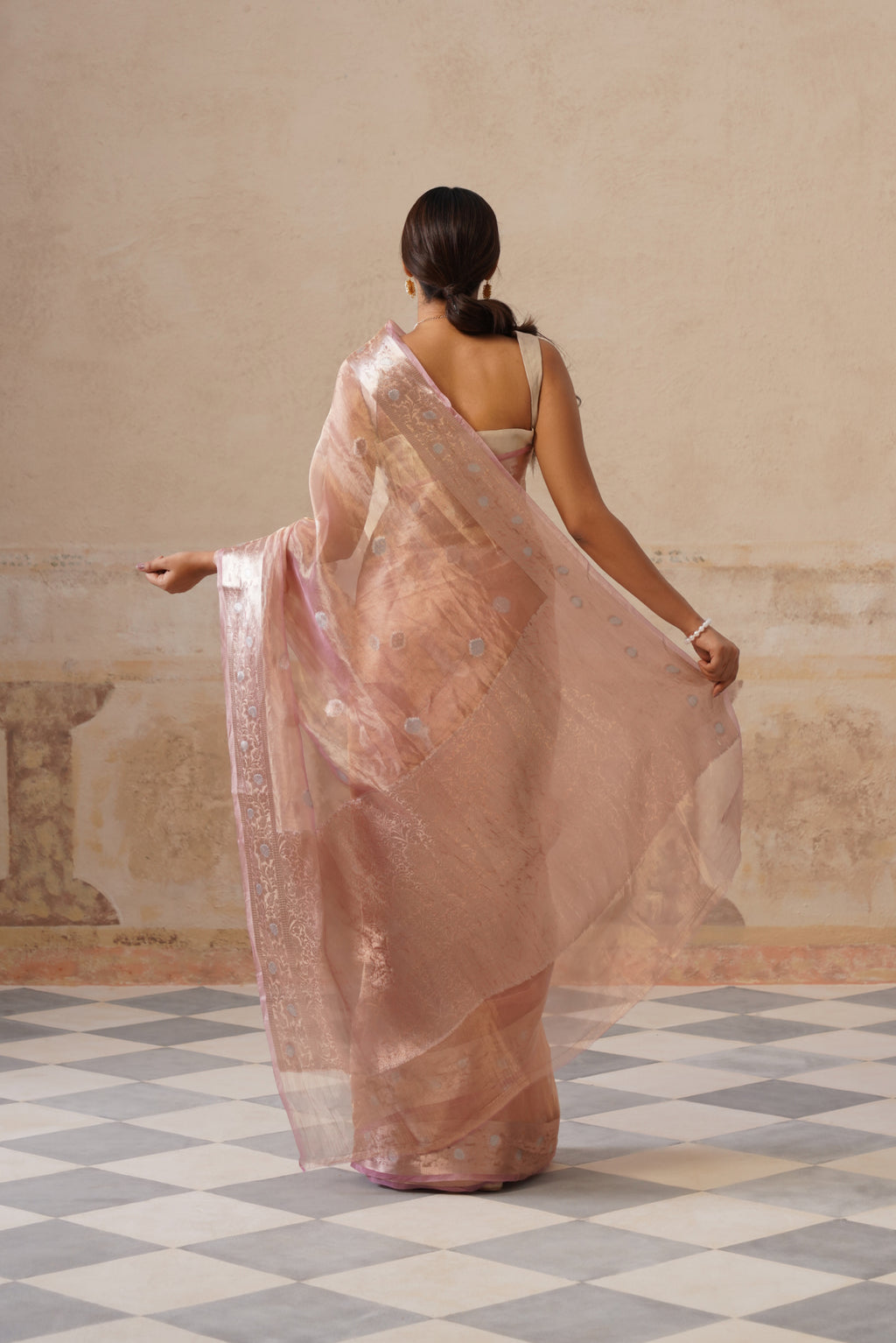 Mauve Silk Tissue Buti Saree