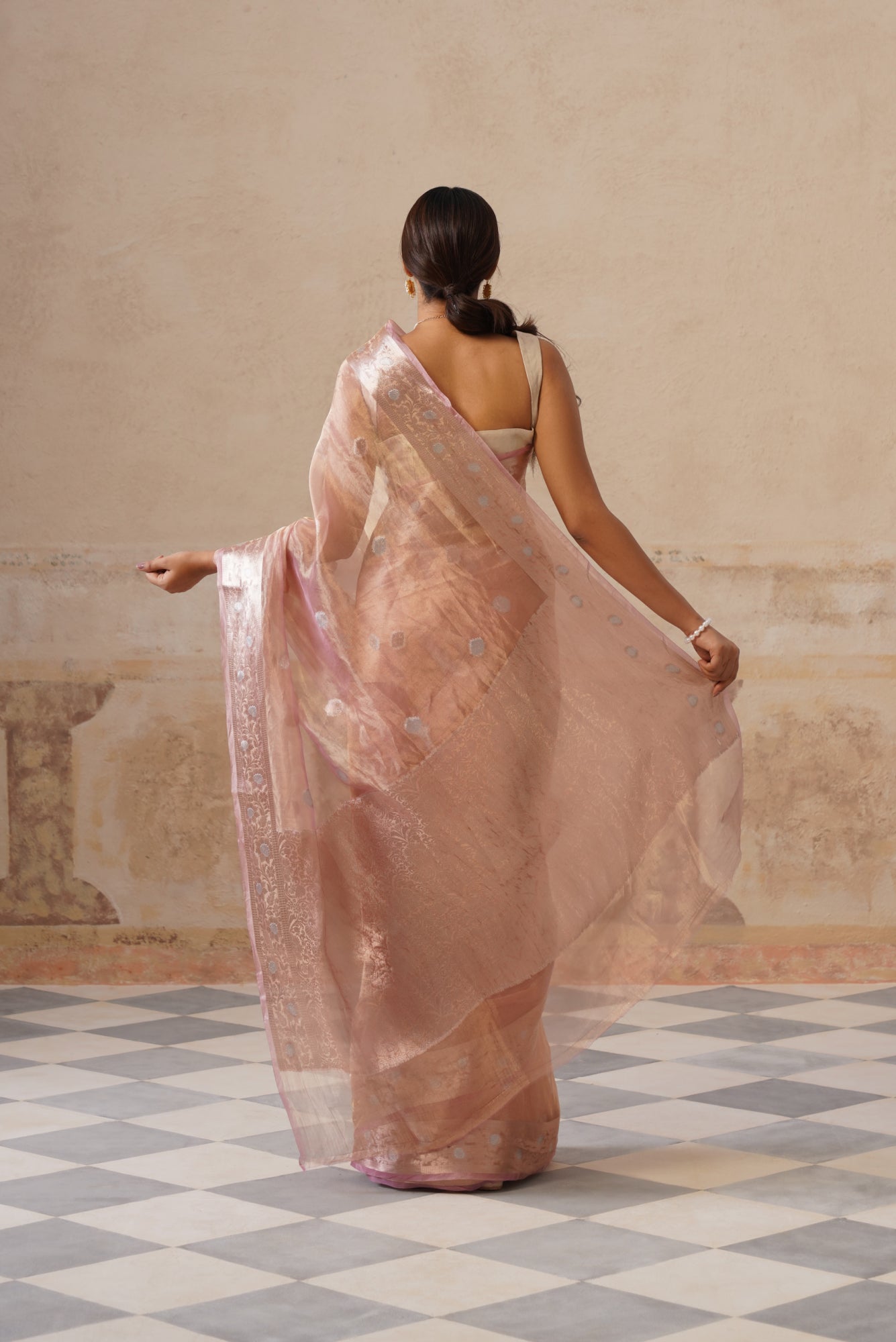 Mauve Silk Tissue Buti Saree
