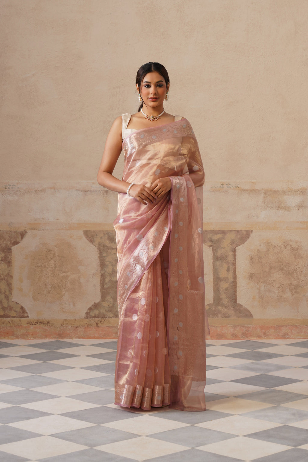 Mauve Silk Tissue Buti Saree
