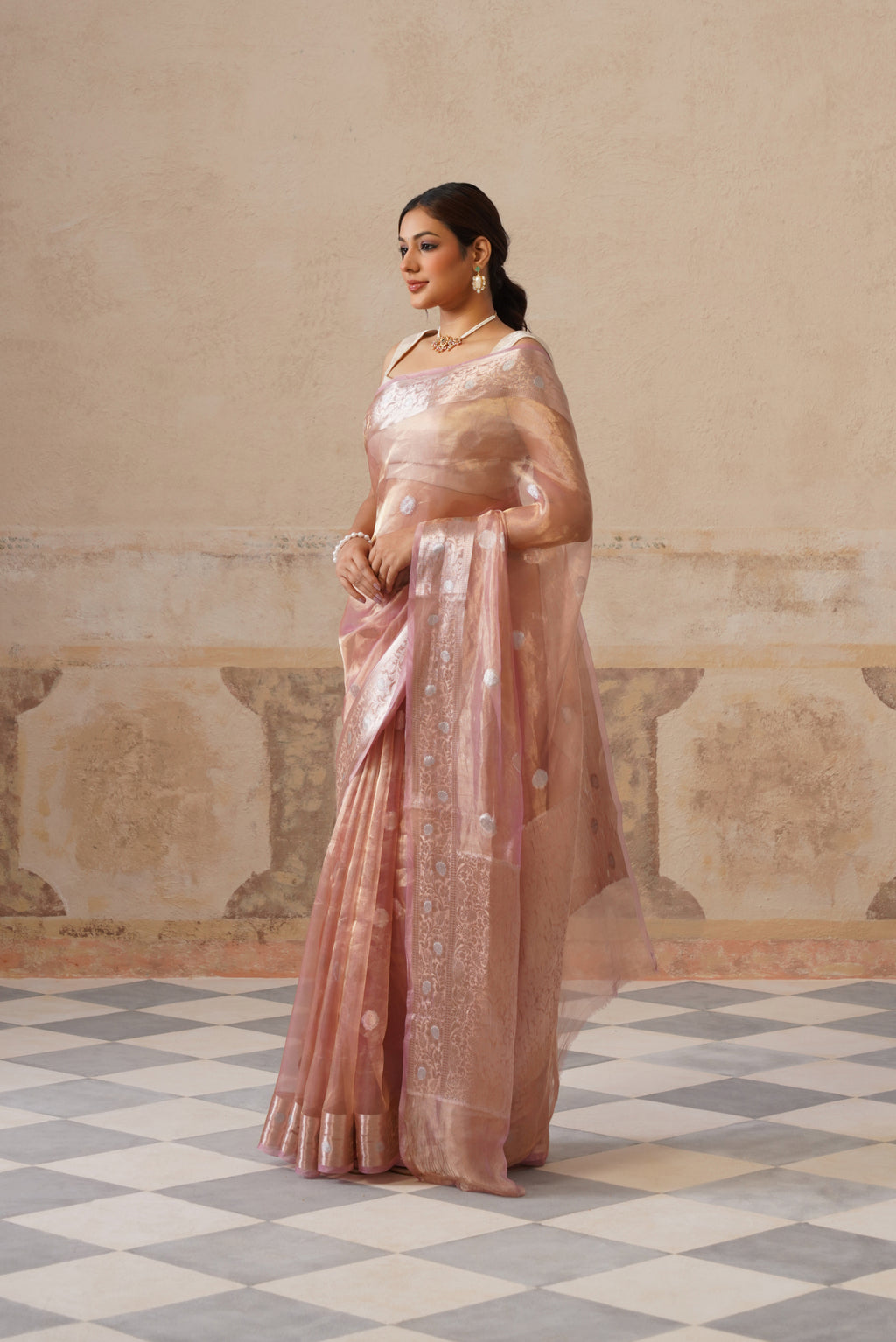 Mauve Silk Tissue Buti Saree