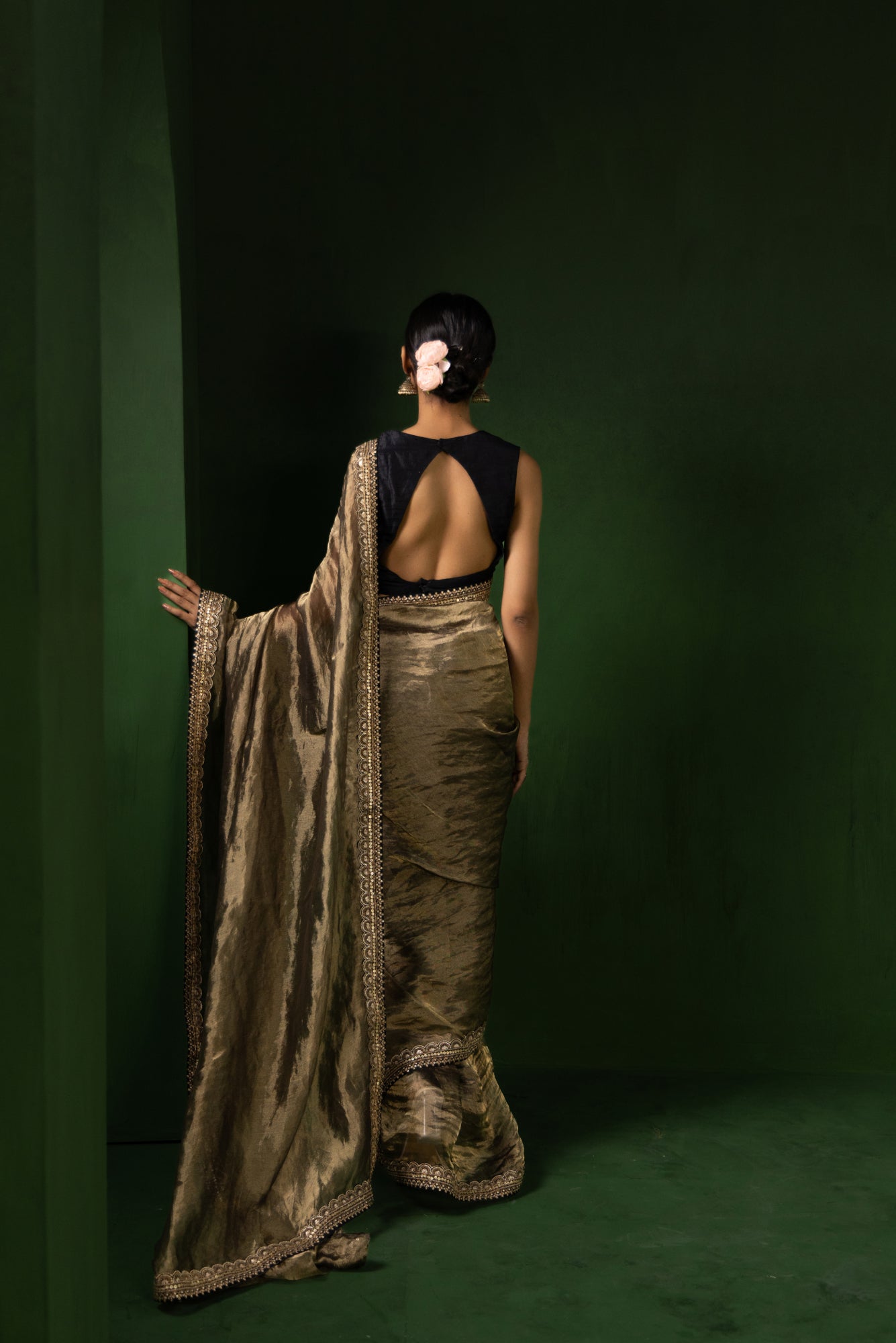 Moonlight Gold Silk Organza Tissue Saree