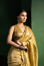 Autumn Mustard Pure Zari Stripes Saree