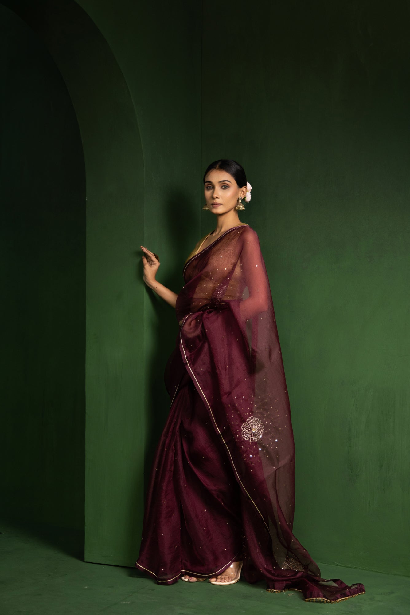 Wine Peony Organza Saree