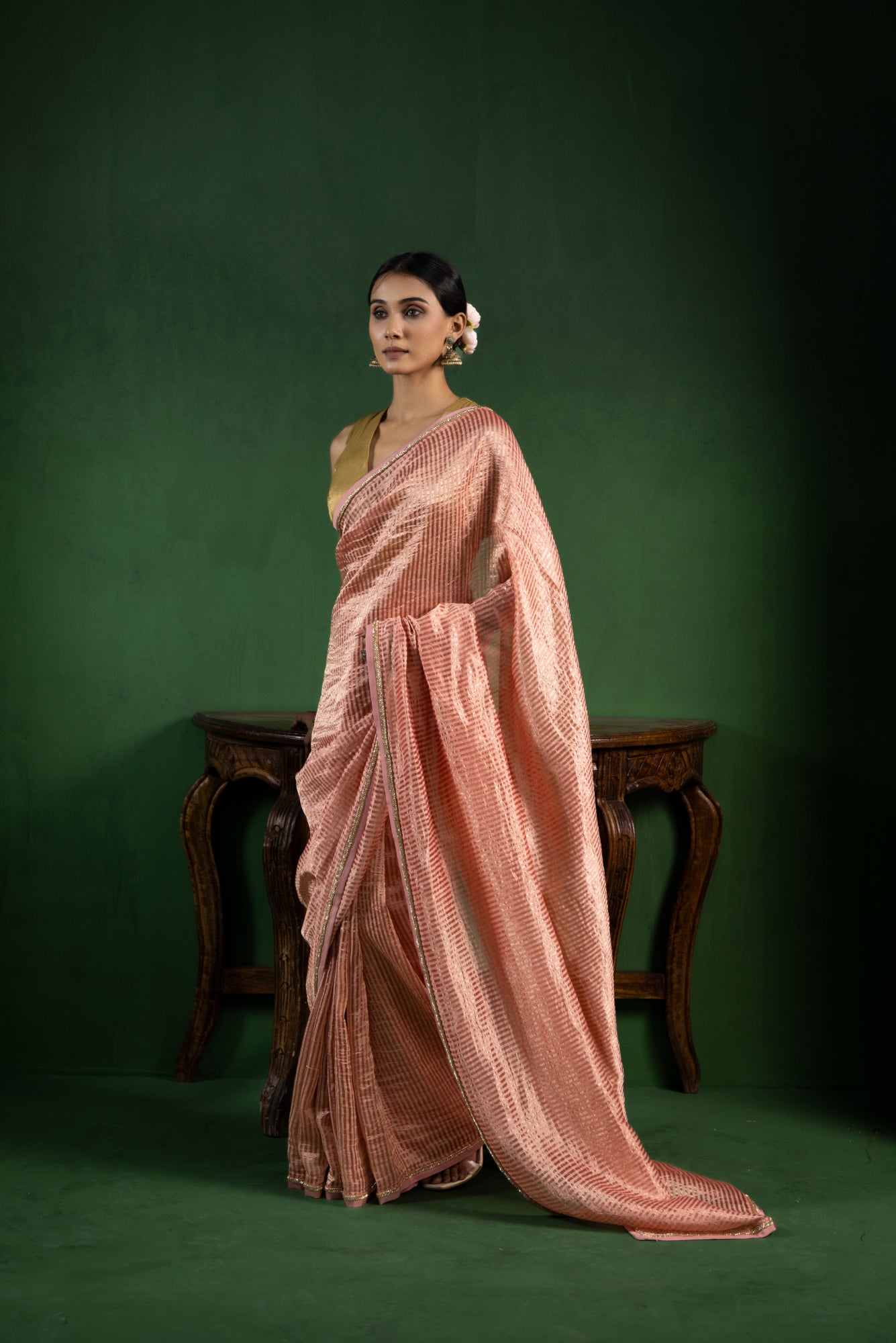 Blush Rust Pure Zari Stripes Saree