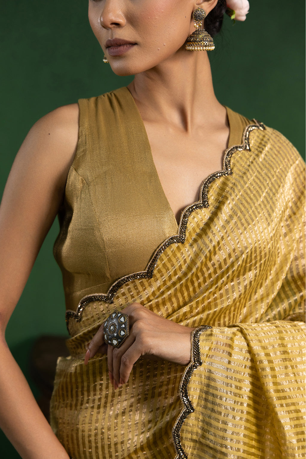 Autumn Mustard Pure Zari Stripes Saree